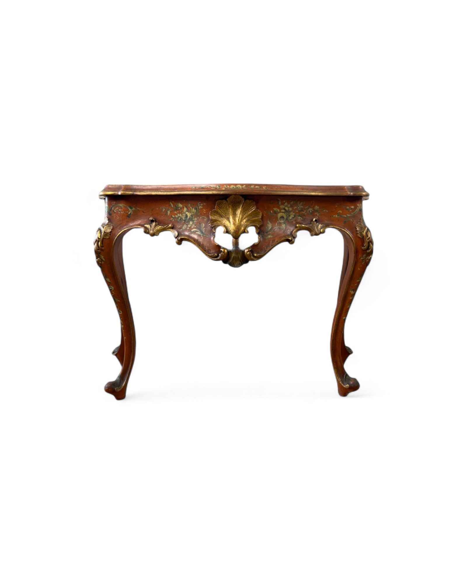 Venetian Limewood Orange Floral Console Table