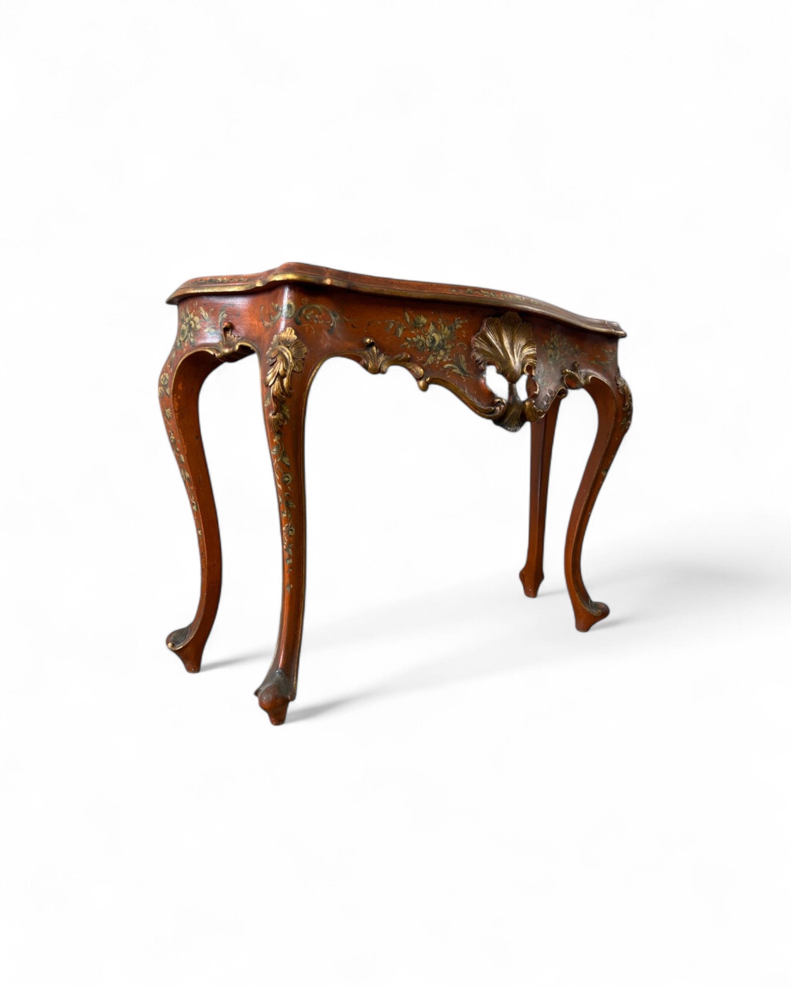 Venetian Limewood Orange Floral Console Table