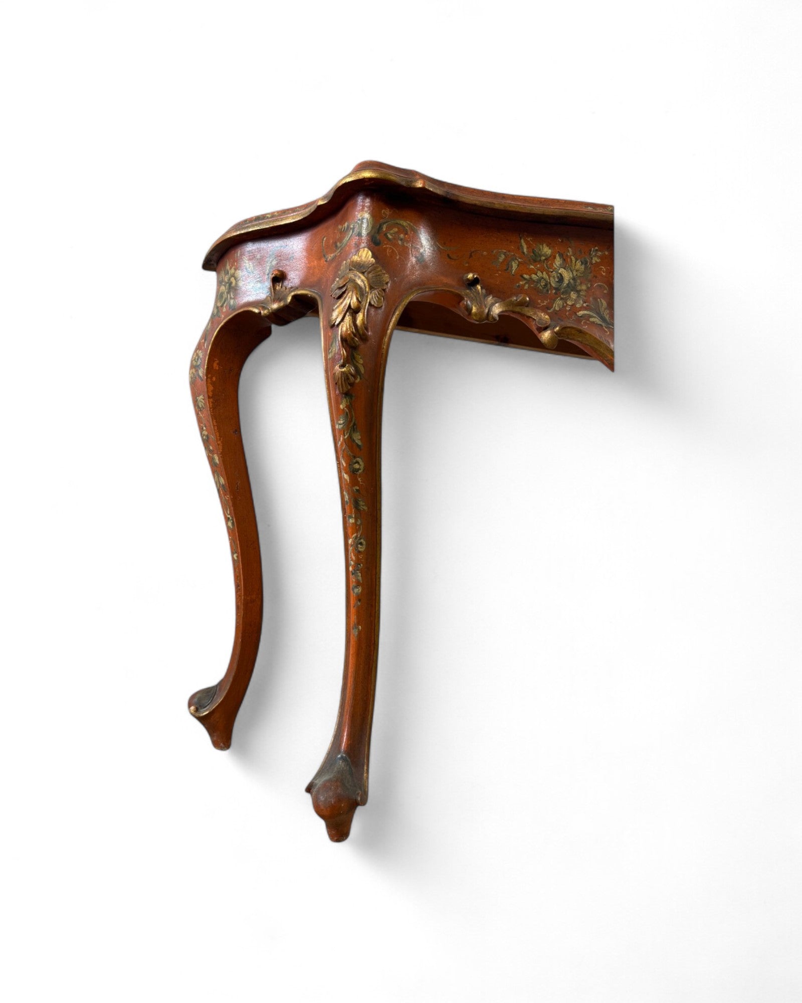 Venetian Limewood Orange Floral Console Table