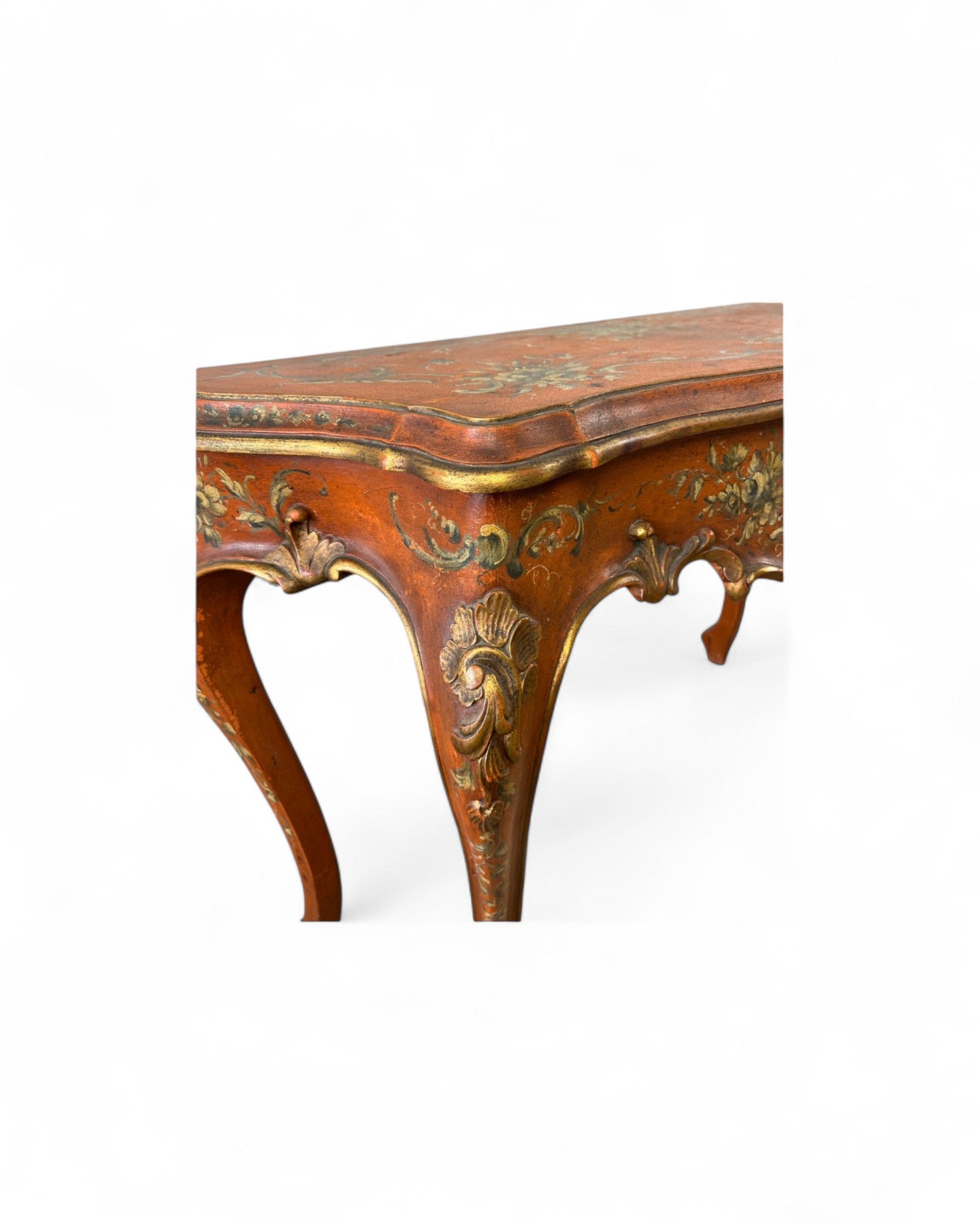 Venetian Limewood Orange Floral Console Table