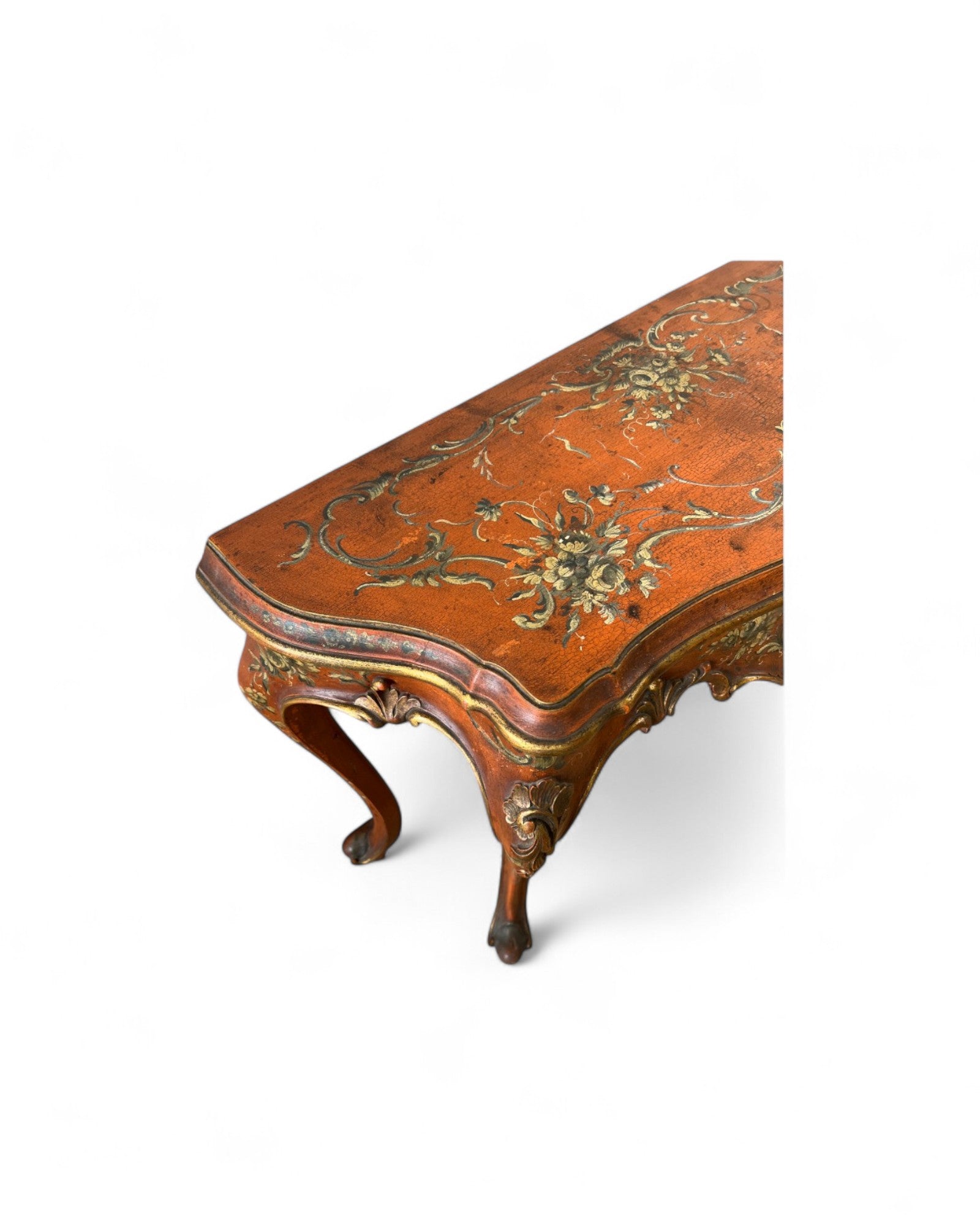 Venetian Limewood Orange Floral Console Table