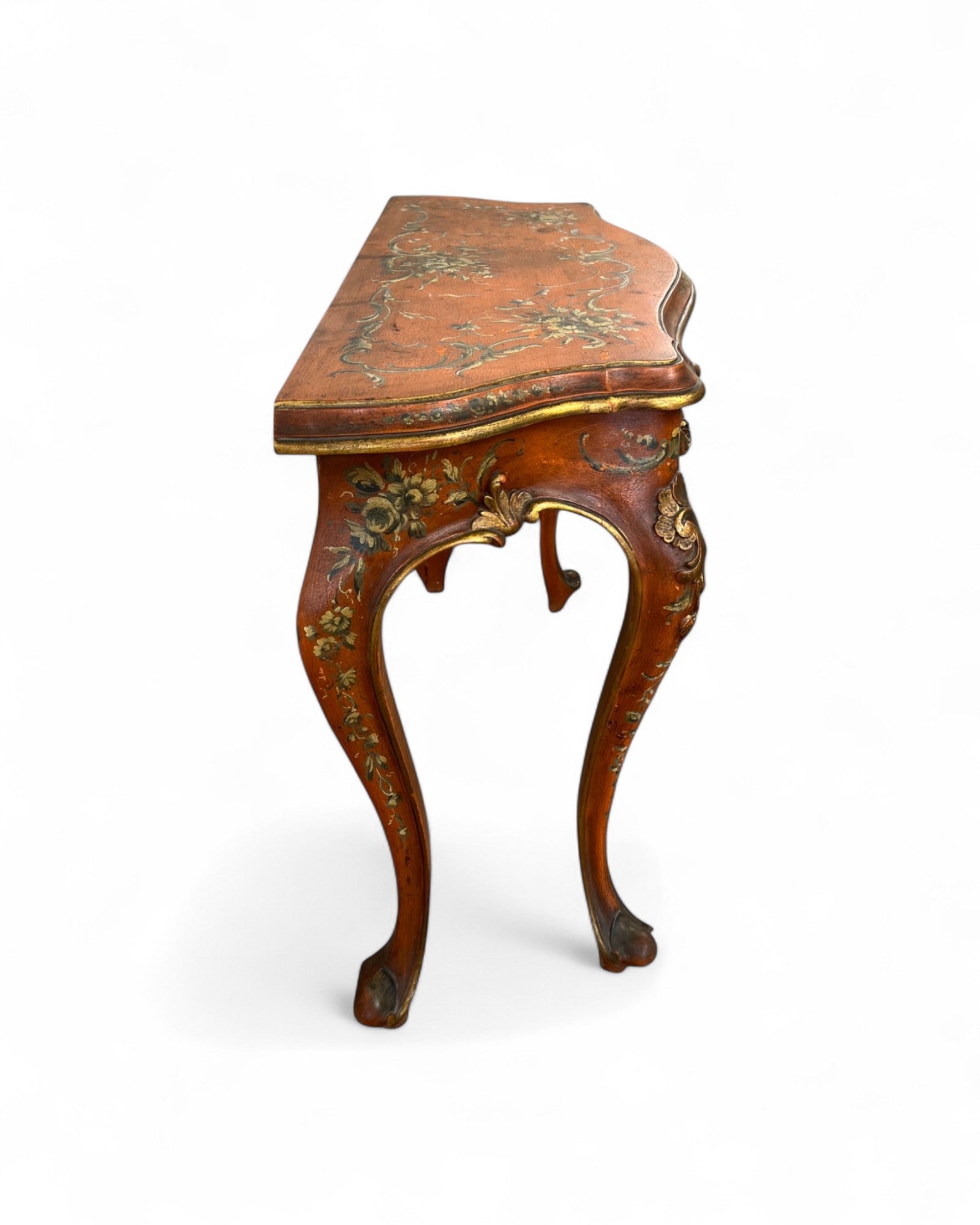 Venetian Limewood Orange Floral Console Table