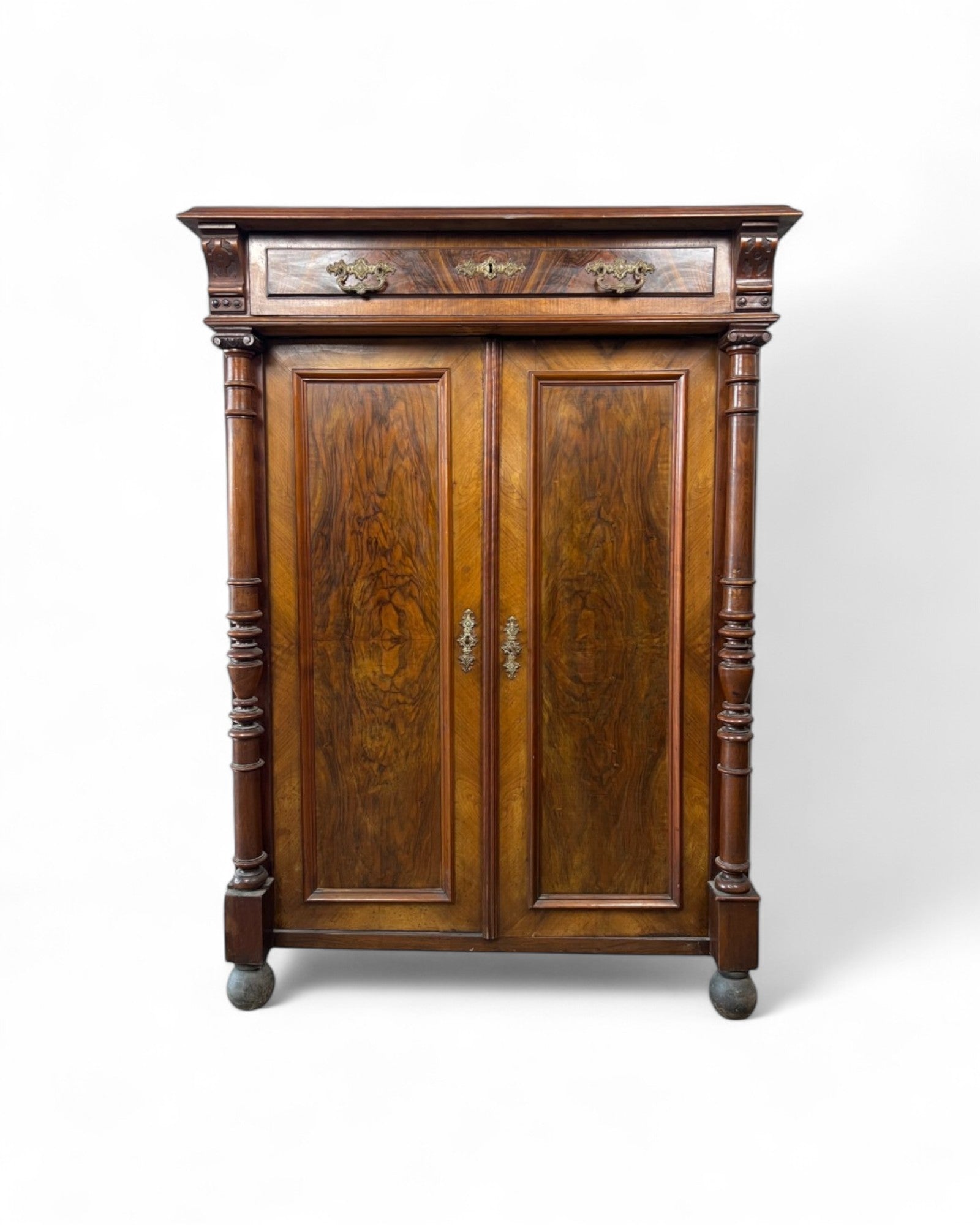 Renaissance Architectural Walnut Columned Cabinet