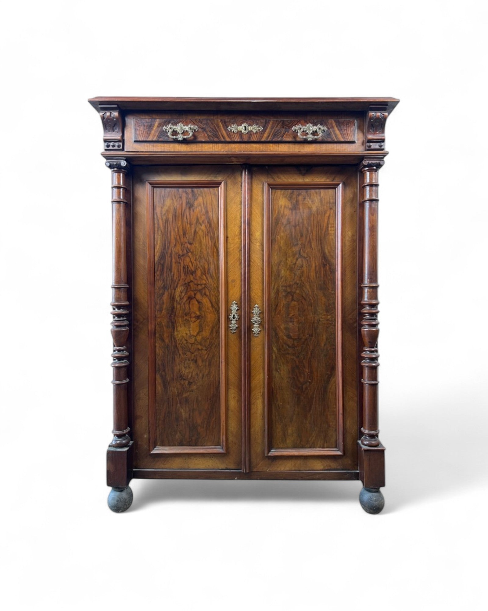 Renaissance Architectural Walnut Columned Cabinet