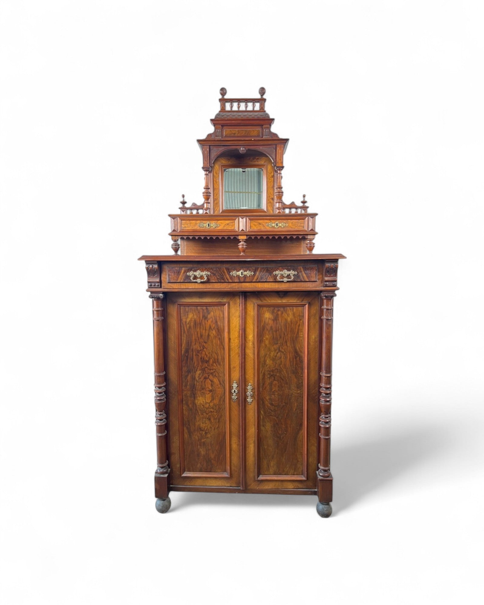 Renaissance Architectural Walnut Columned Cabinet