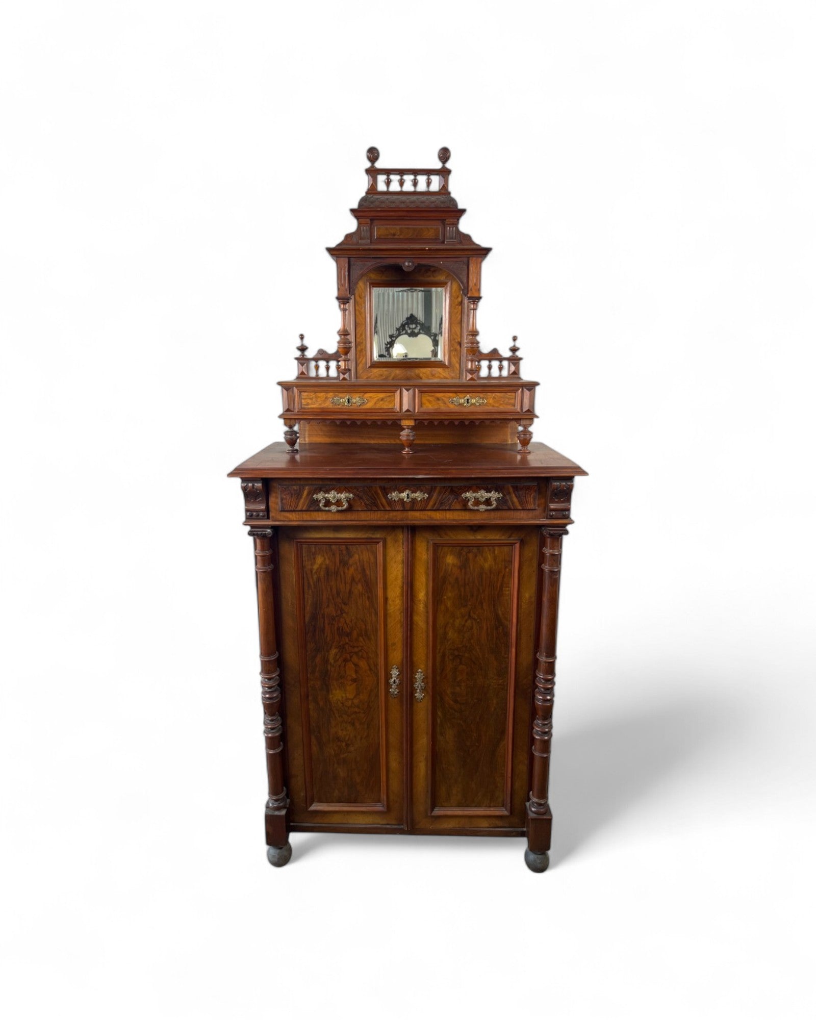 Renaissance Architectural Walnut Columned Cabinet