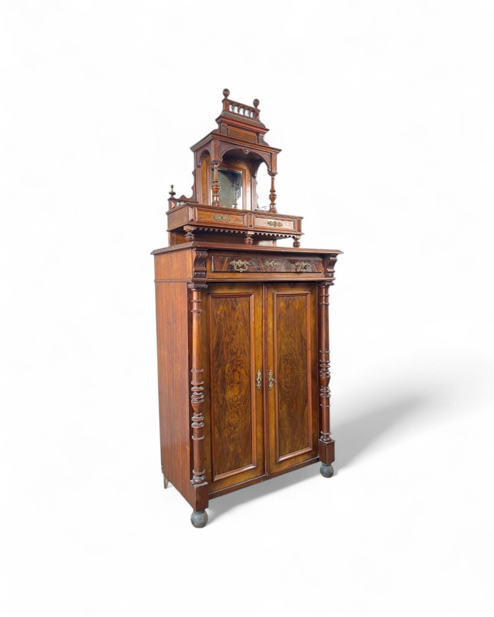 Renaissance Architectural Walnut Columned Cabinet