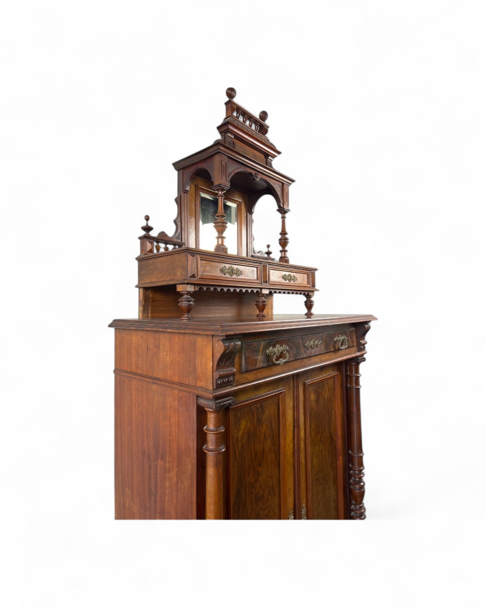 Renaissance Architectural Walnut Columned Cabinet