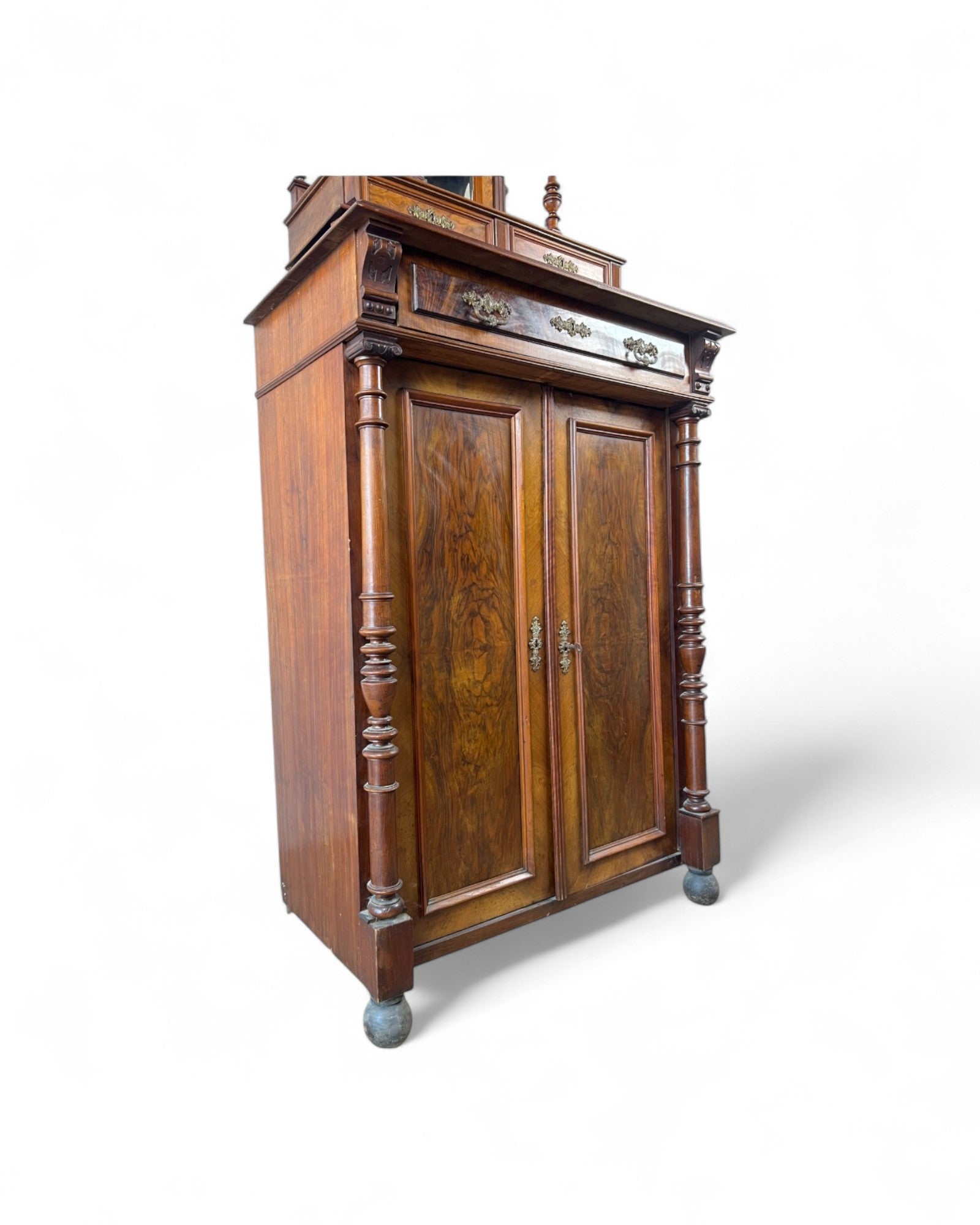 Renaissance Architectural Walnut Columned Cabinet