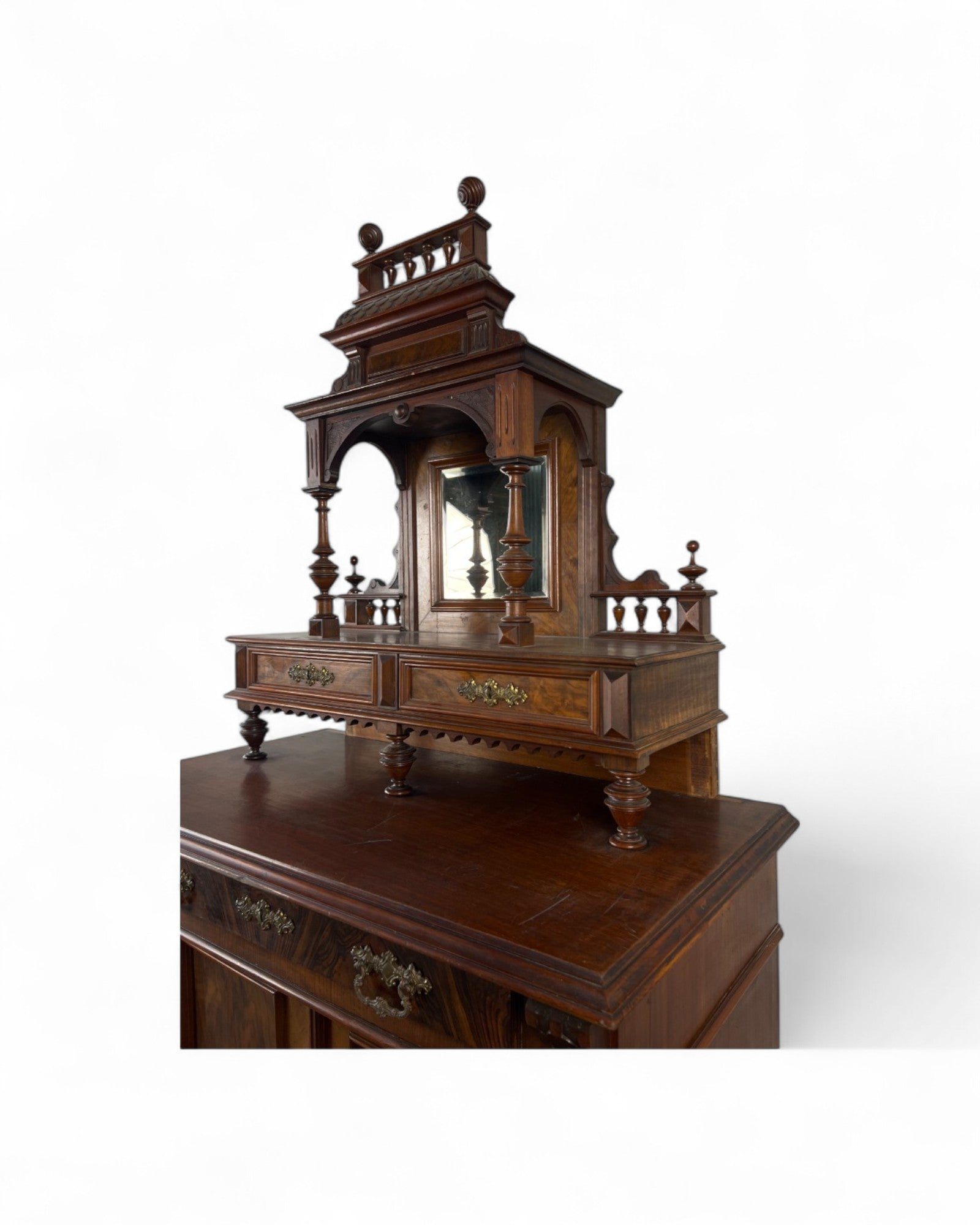 Renaissance Architectural Walnut Columned Cabinet