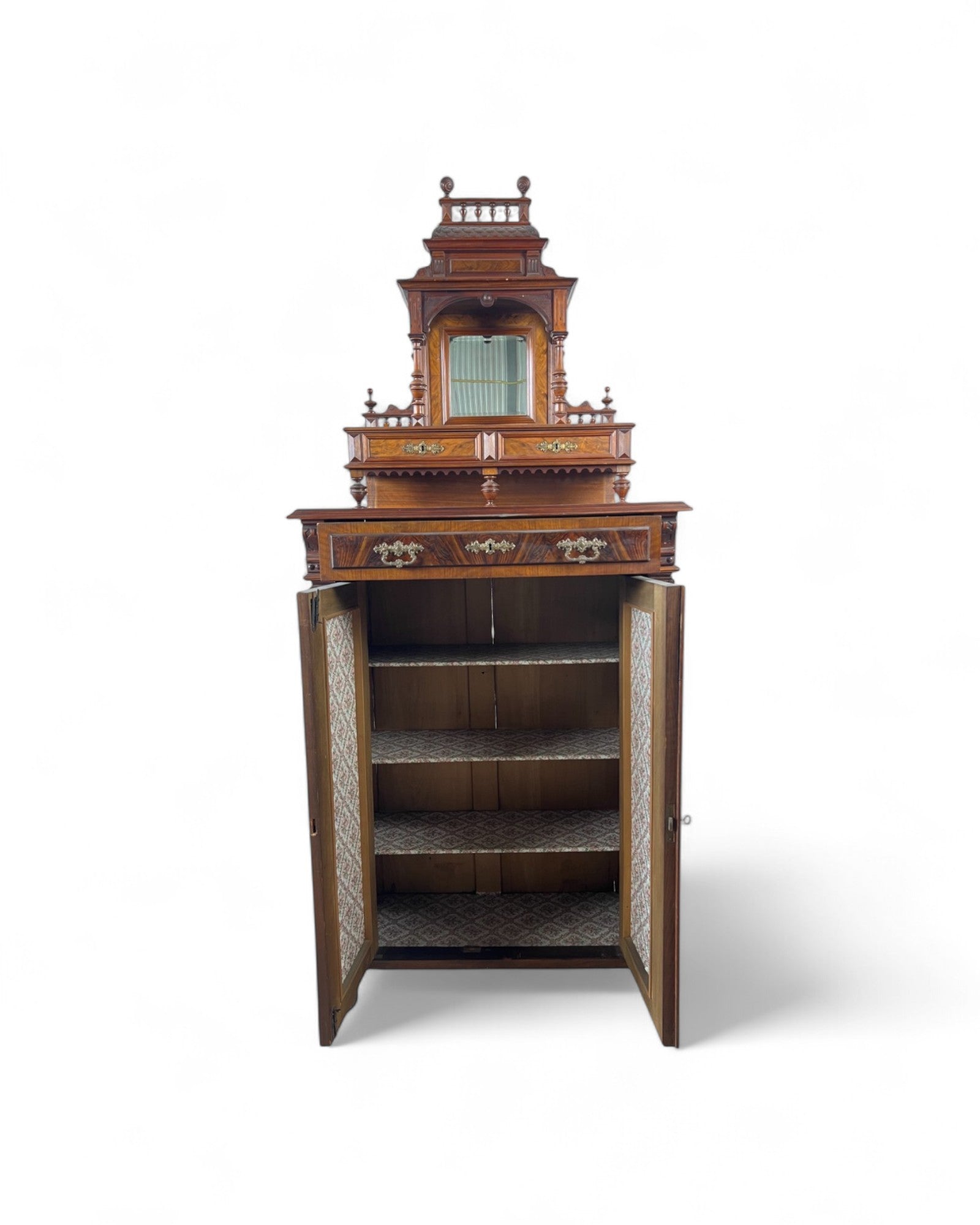 Renaissance Architectural Walnut Columned Cabinet