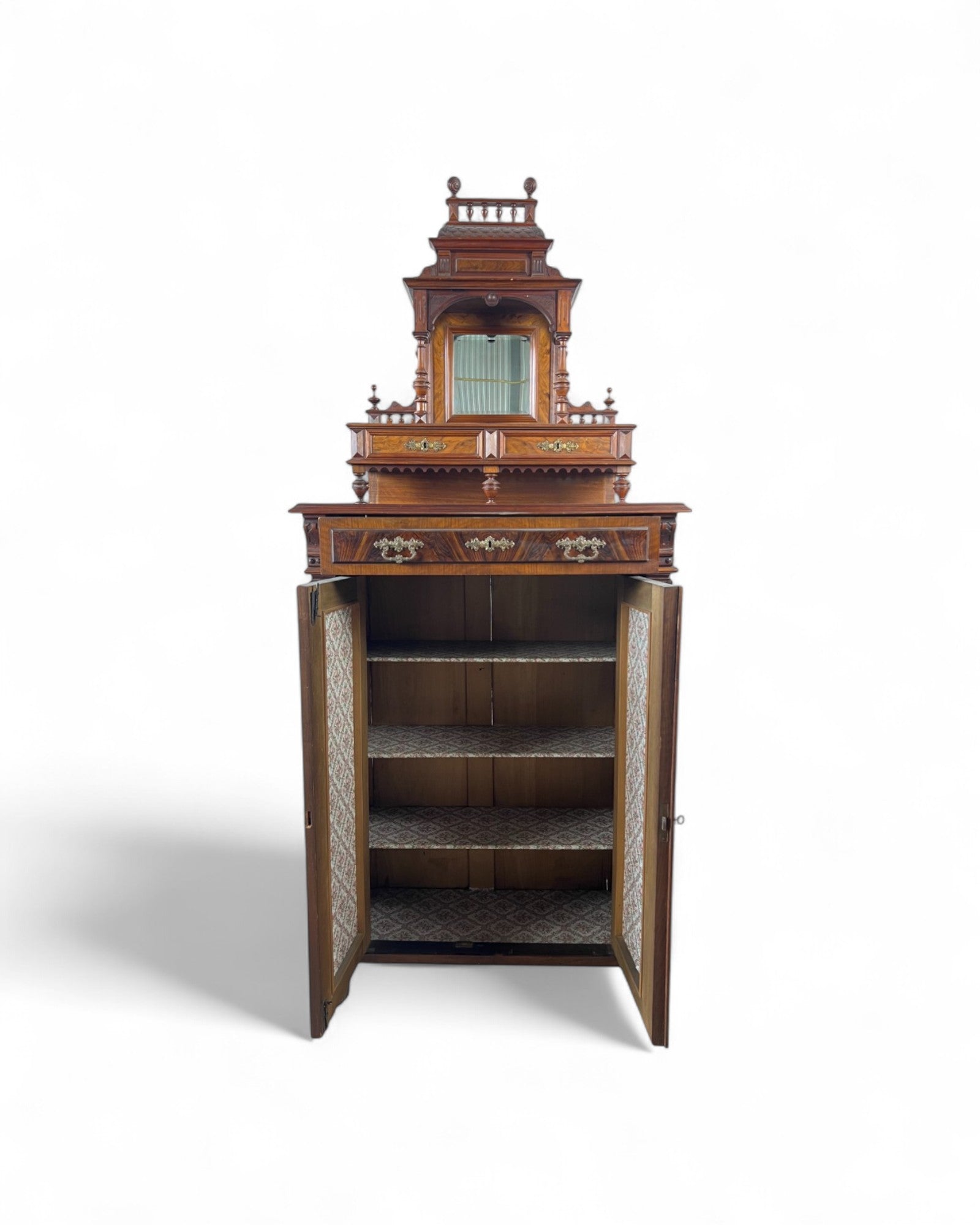 Renaissance Architectural Walnut Columned Cabinet