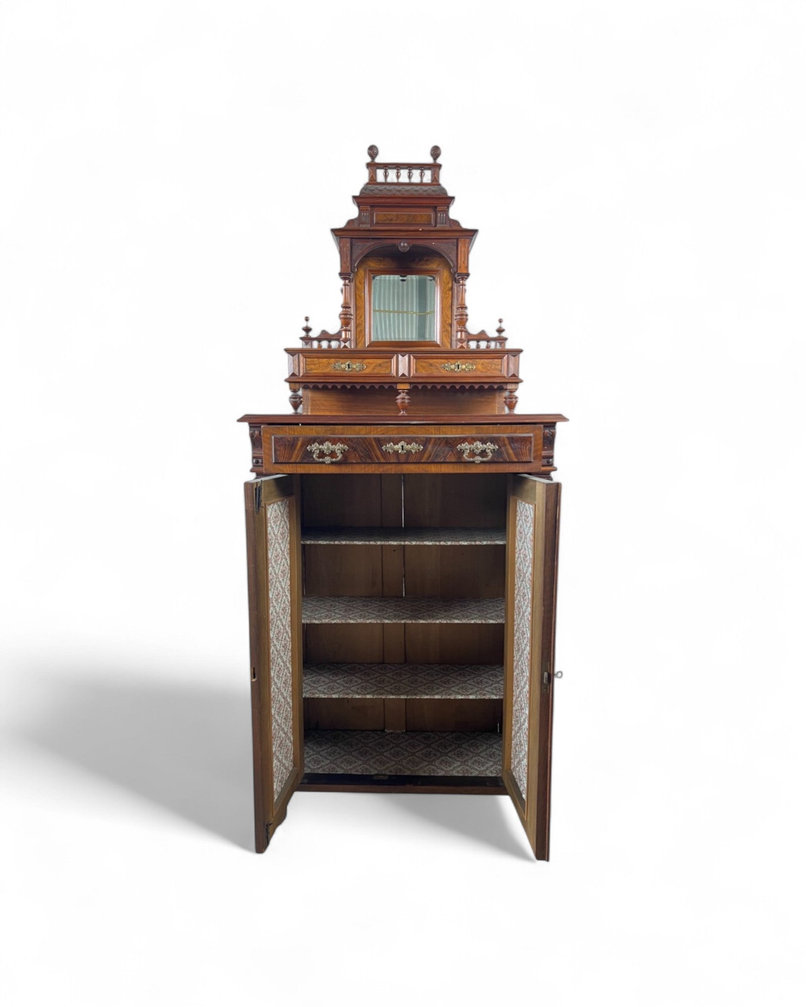 Renaissance Architectural Walnut Columned Cabinet