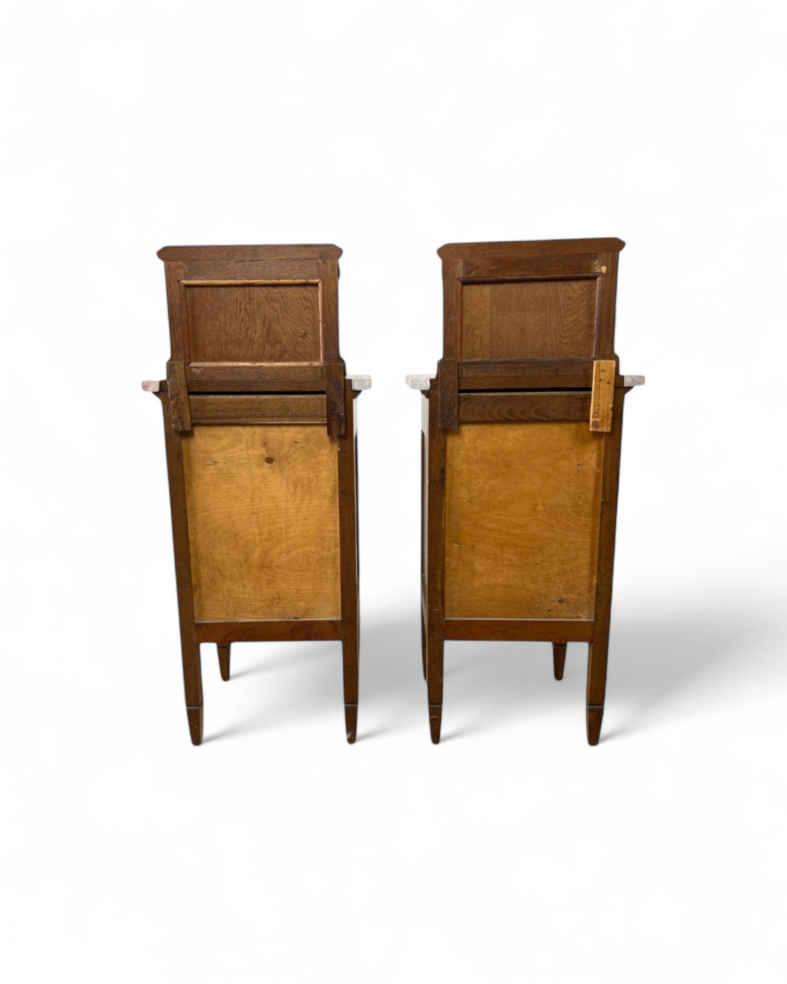 Pair of Provincial Oak Louis XVI Marble Top Nightstands