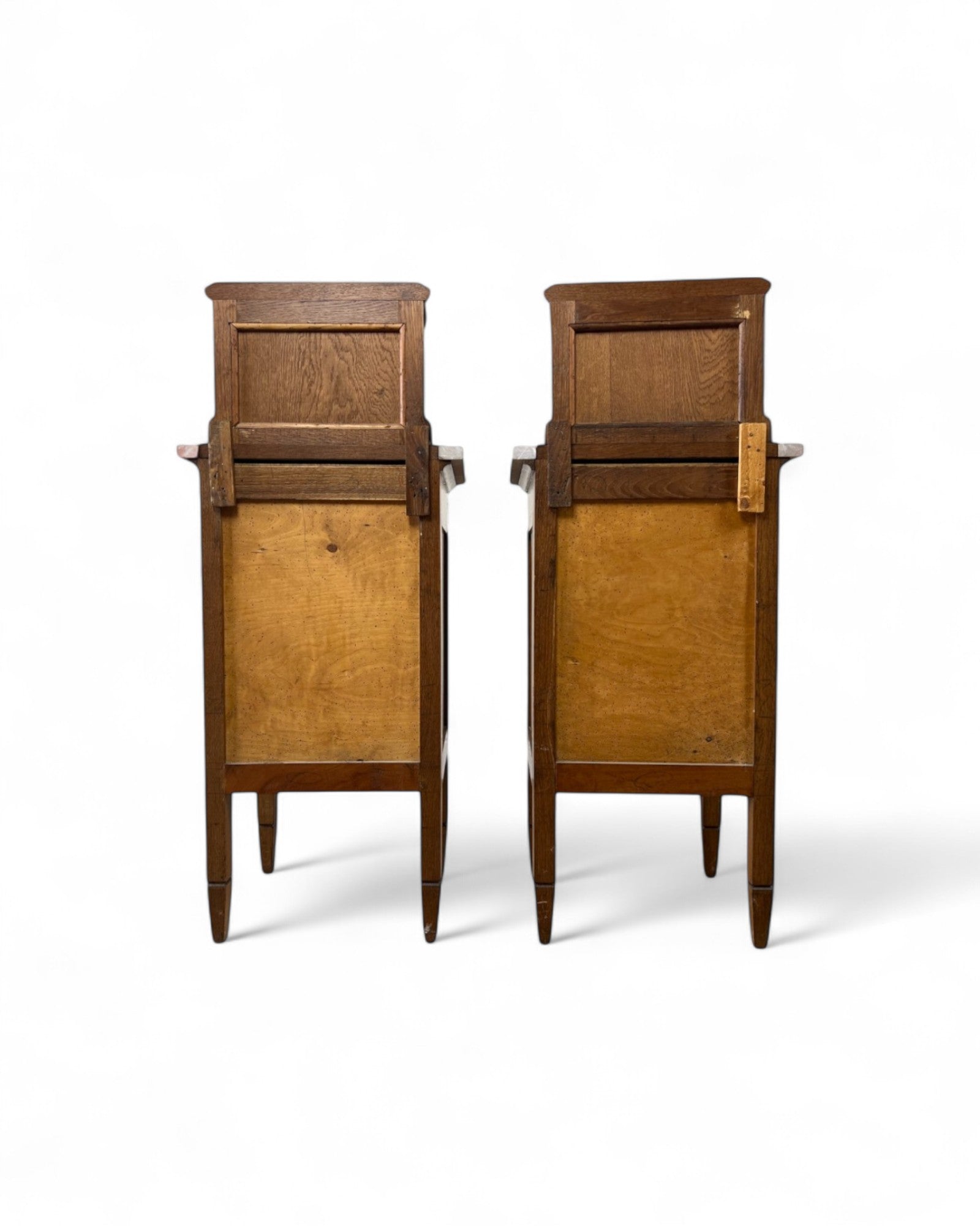 Pair of Provincial Oak Louis XVI Marble Top Nightstands