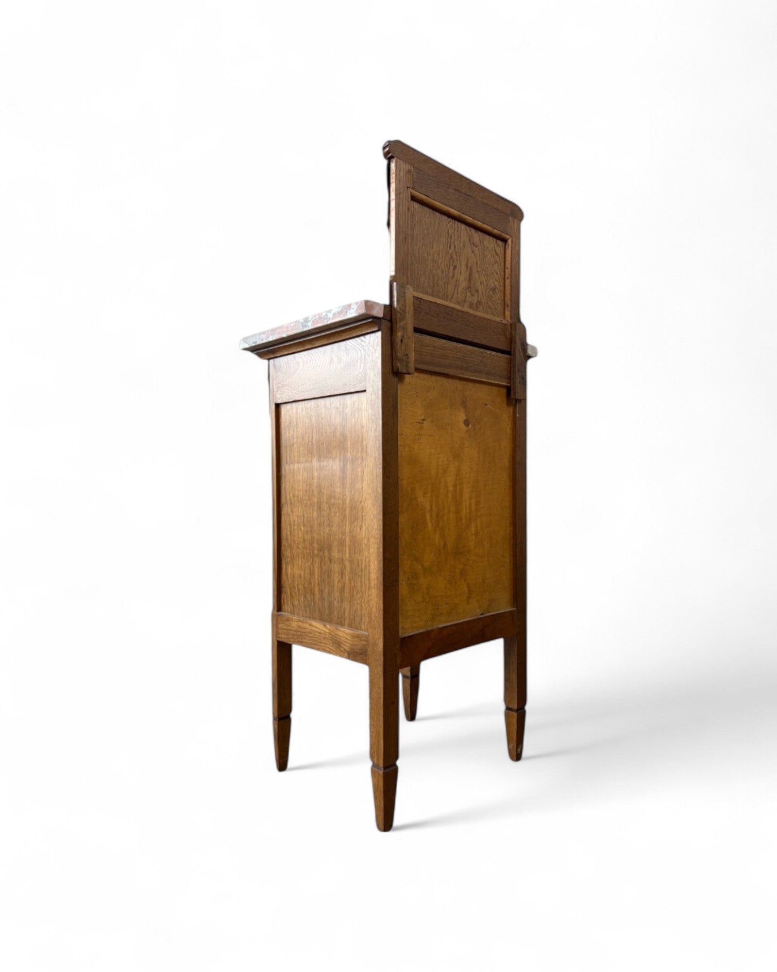 Pair of Provincial Oak Louis XVI Marble Top Nightstands