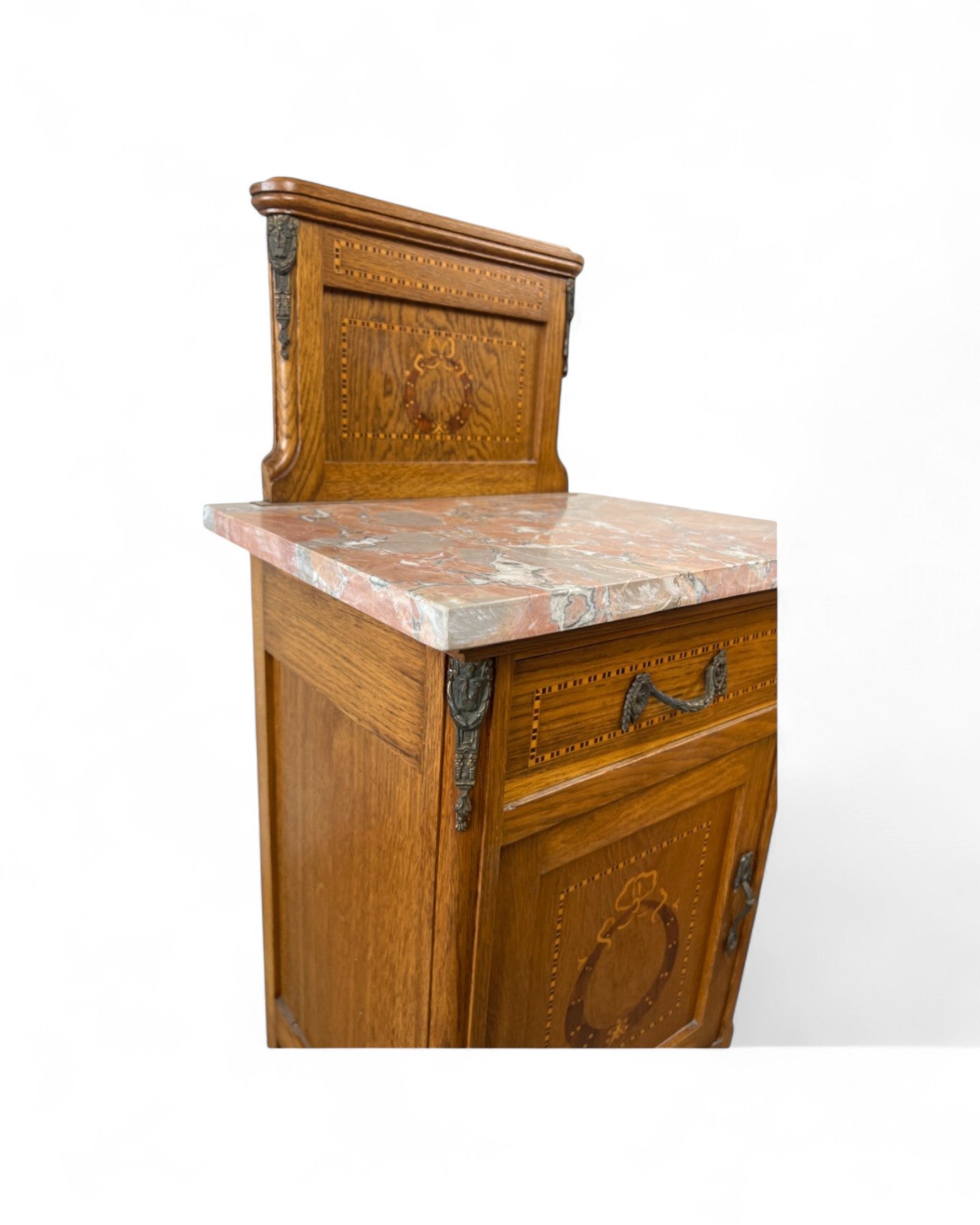 Pair of Provincial Oak Louis XVI Marble Top Nightstands