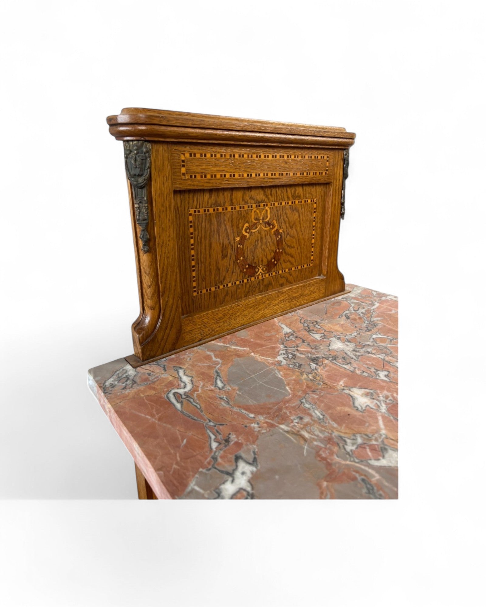 Pair of Provincial Oak Louis XVI Marble Top Nightstands