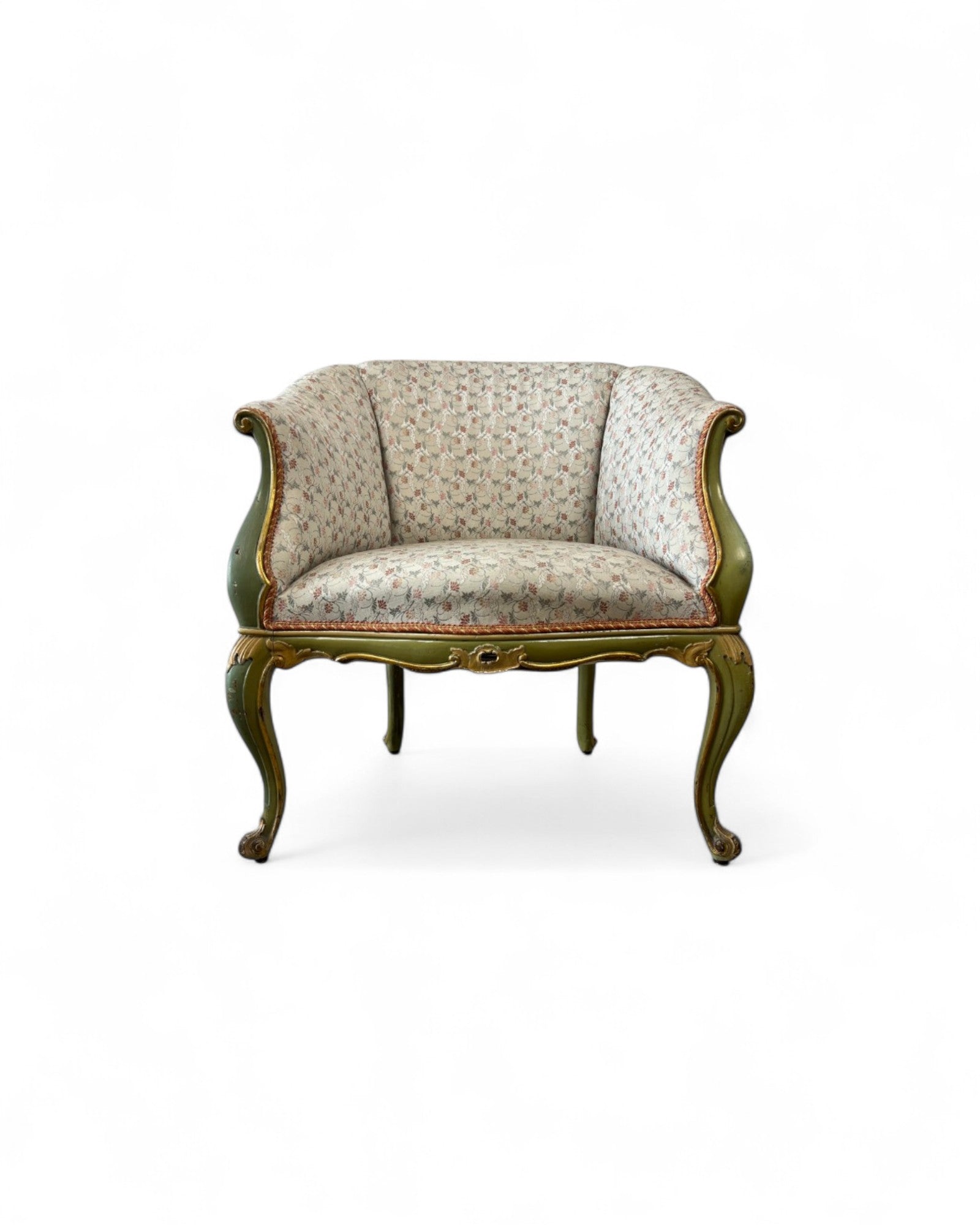Pair of Louis XVI Green & Floral Tub Chairs