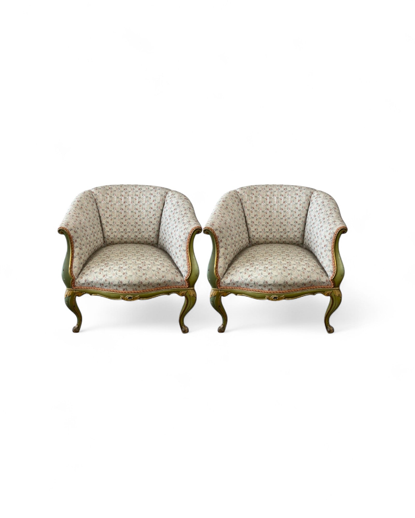 Pair of Louis XVI Green & Floral Tub Chairs
