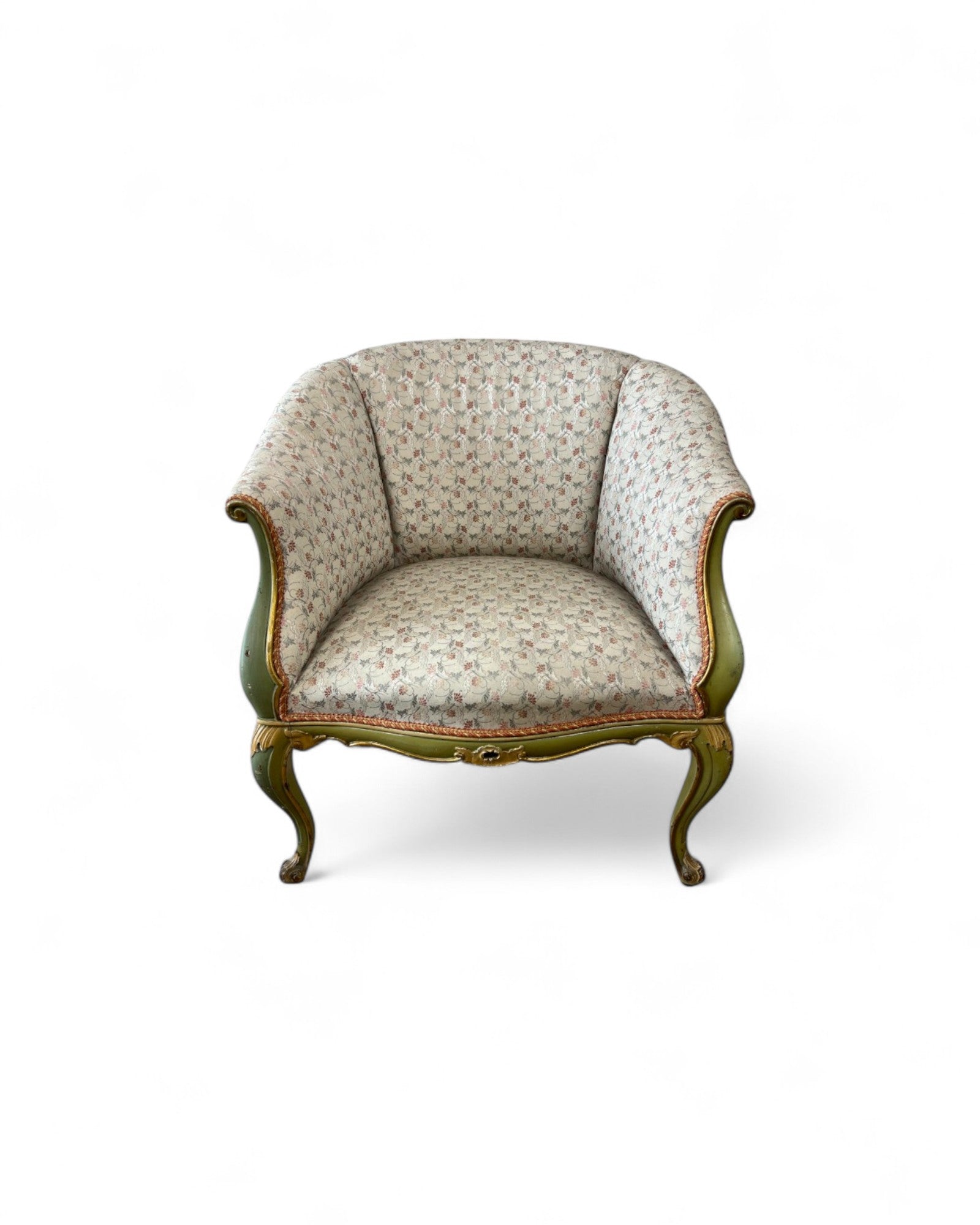 Pair of Louis XVI Green & Floral Tub Chairs