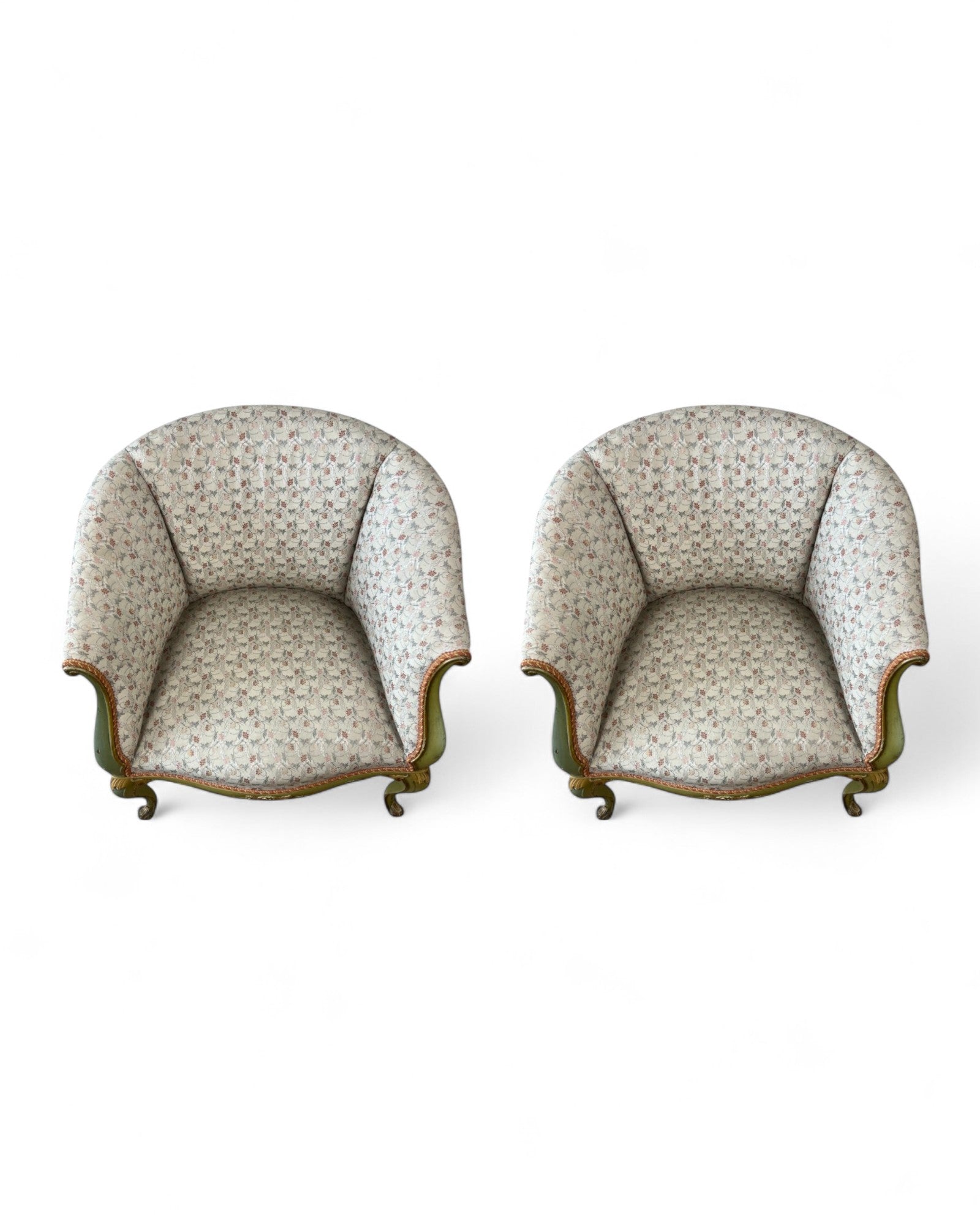 Pair of Louis XVI Green & Floral Tub Chairs