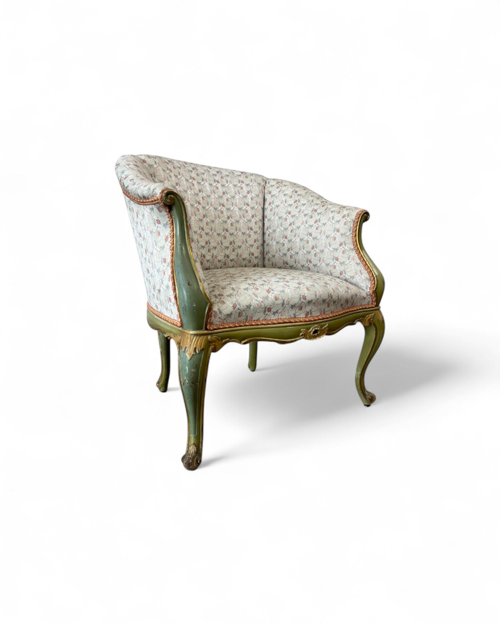 Pair of Louis XVI Green & Floral Tub Chairs