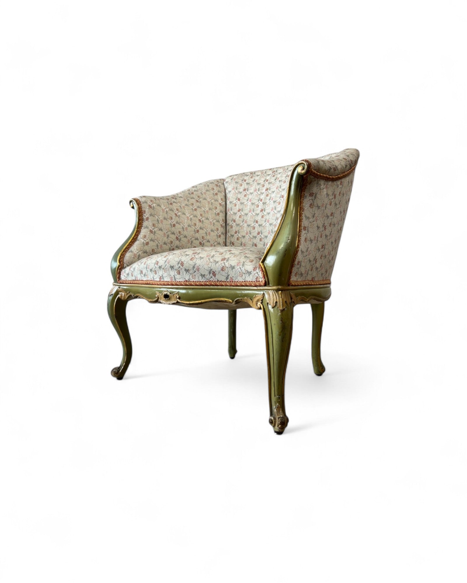 Pair of Louis XVI Green & Floral Tub Chairs