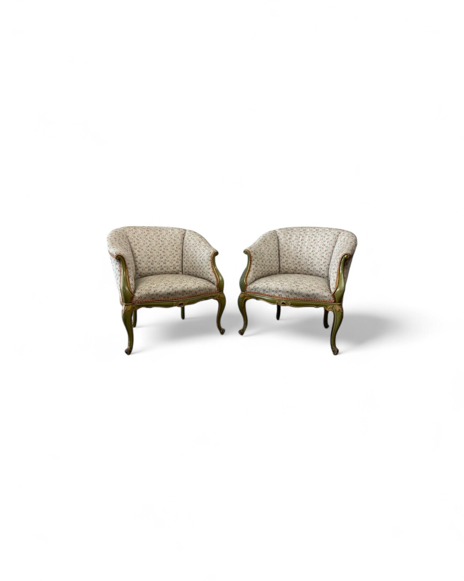 Pair of Louis XVI Green & Floral Tub Chairs