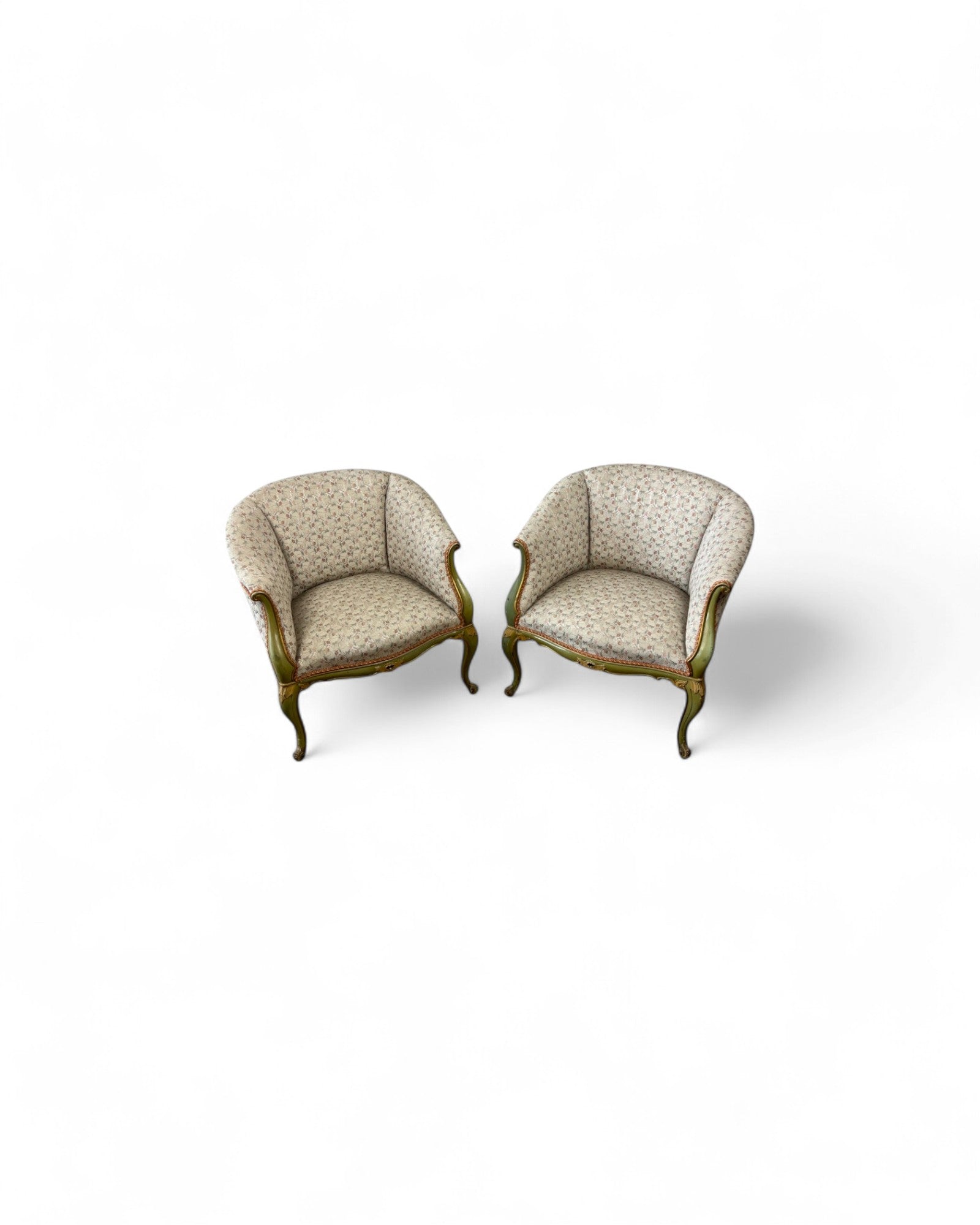 Pair of Louis XVI Green & Floral Tub Chairs