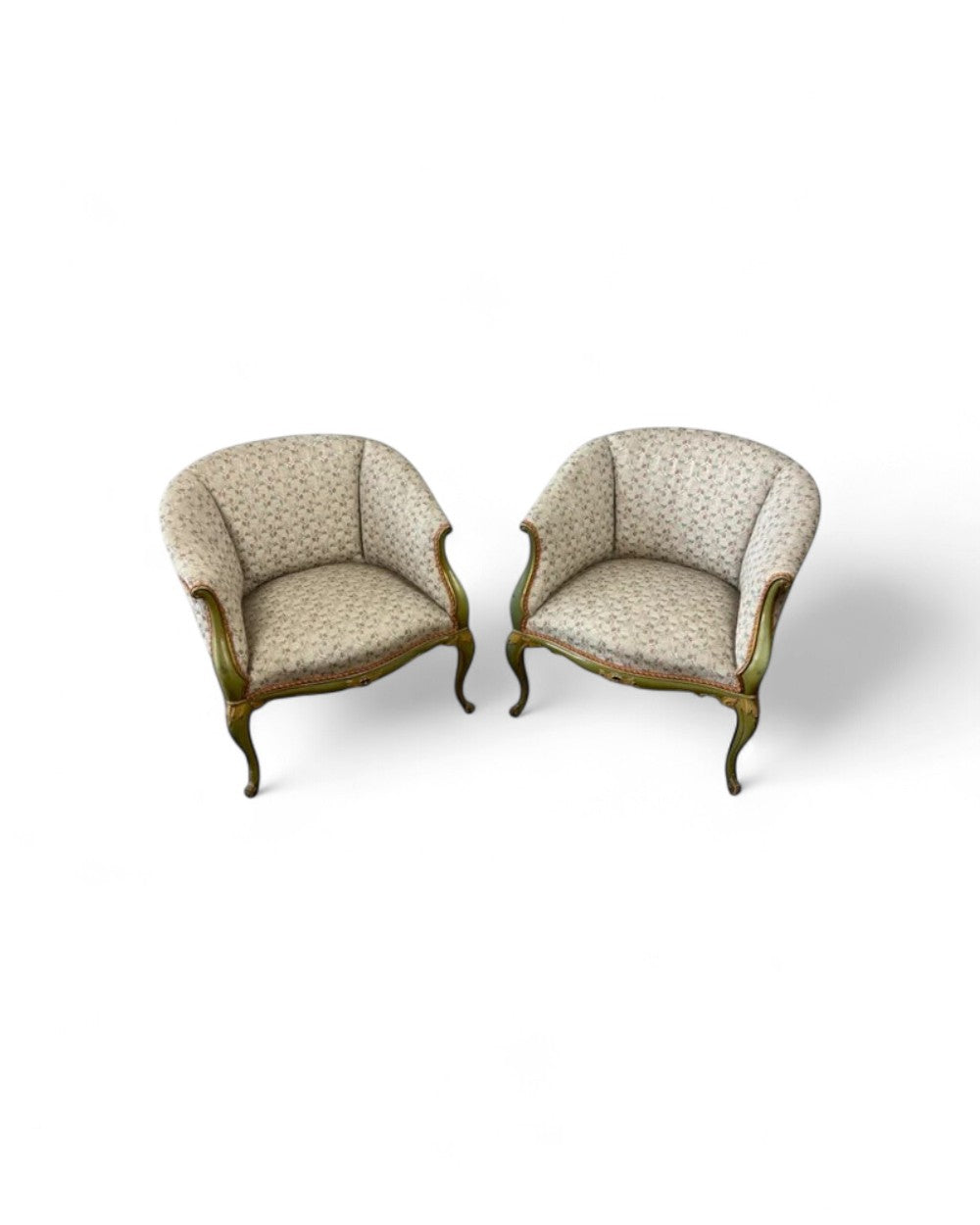 Pair of Louis XVI Green & Floral Tub Chairs
