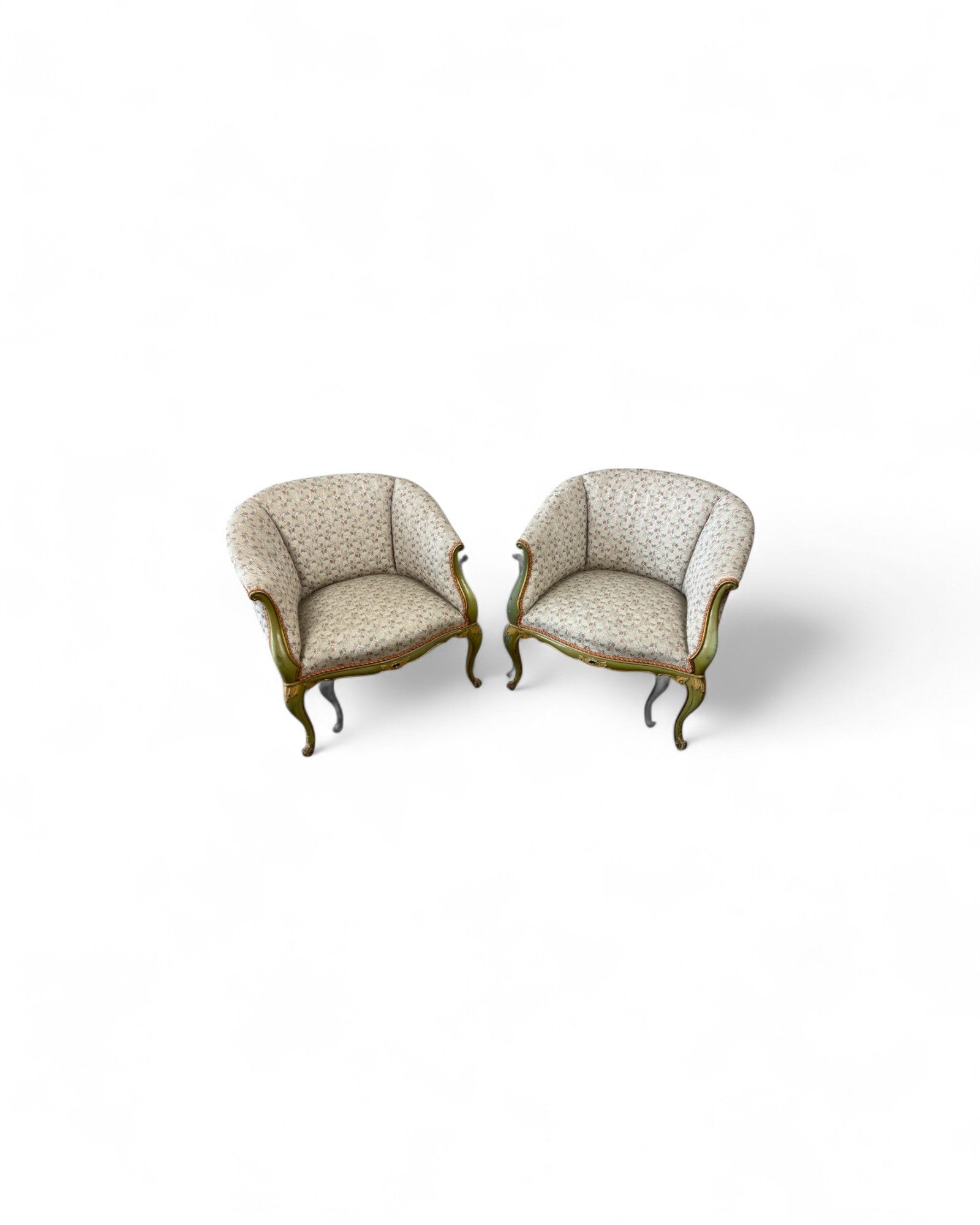 Pair of Louis XVI Green & Floral Tub Chairs