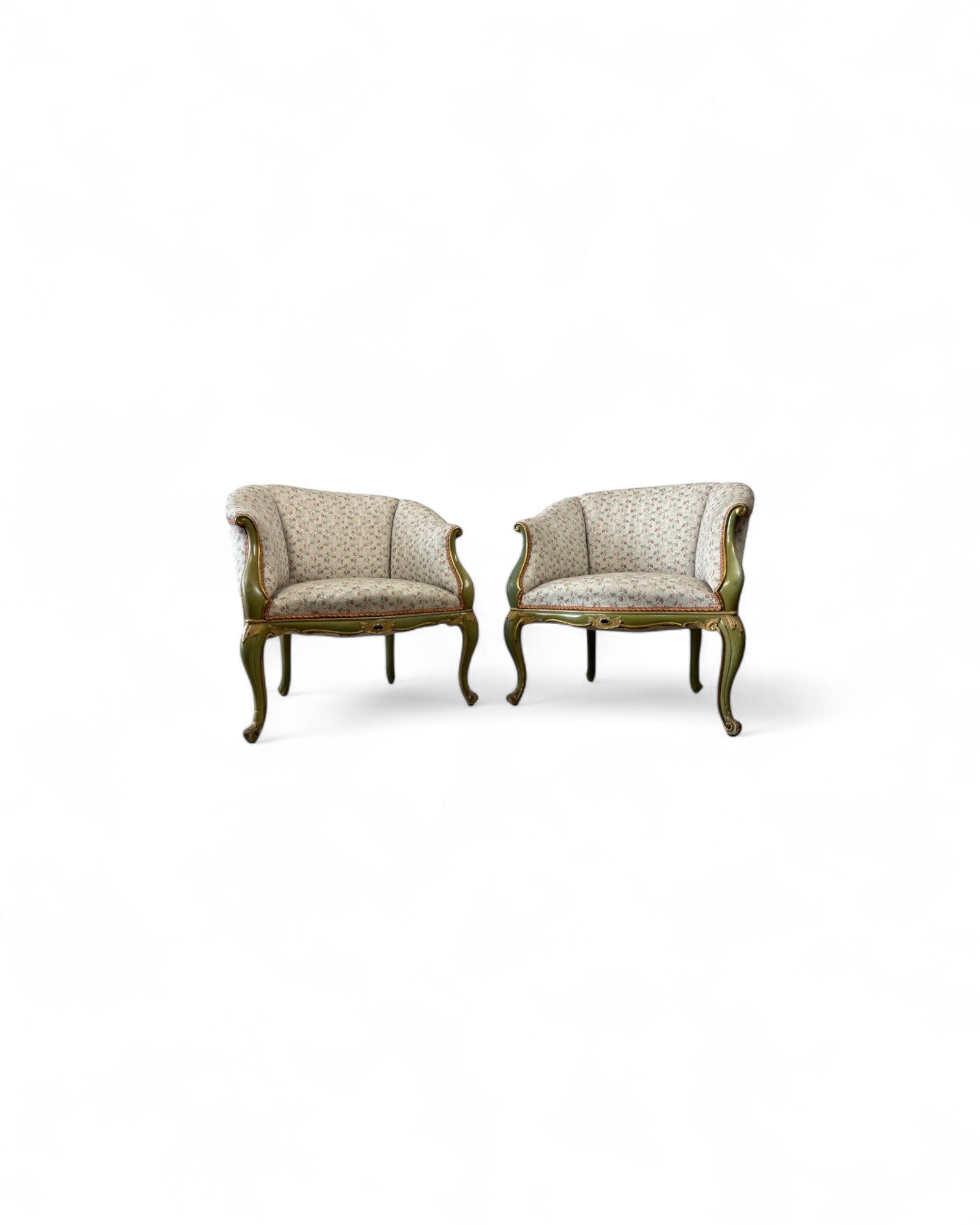 Pair of Louis XVI Green & Floral Tub Chairs