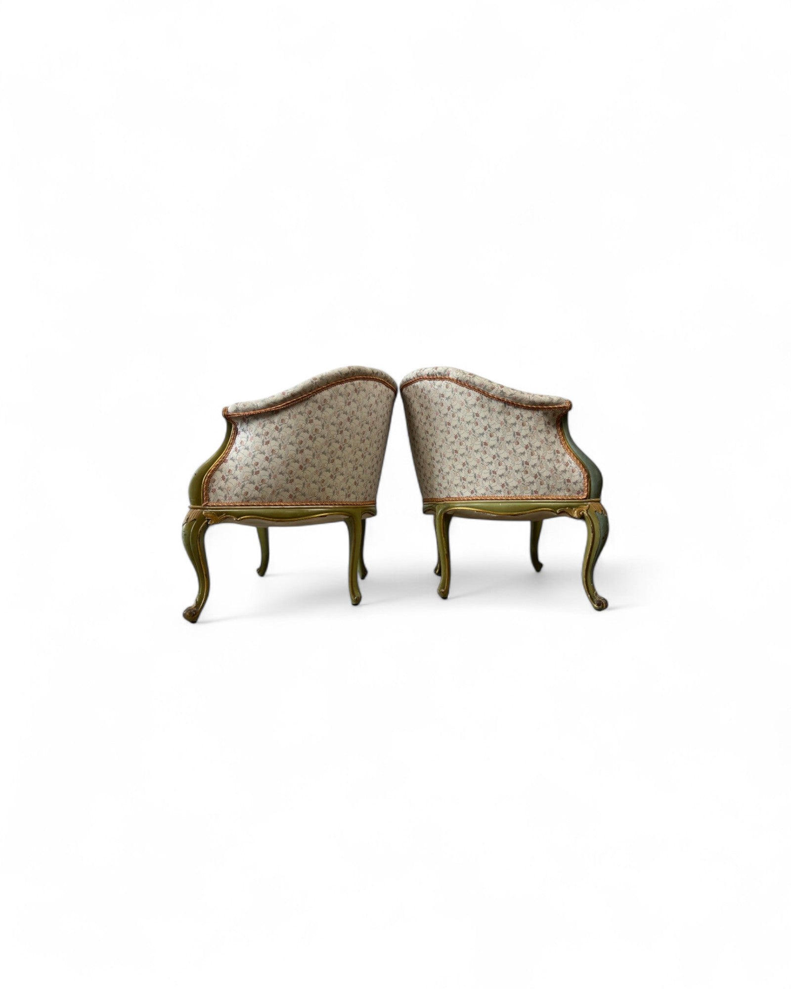 Pair of Louis XVI Green & Floral Tub Chairs