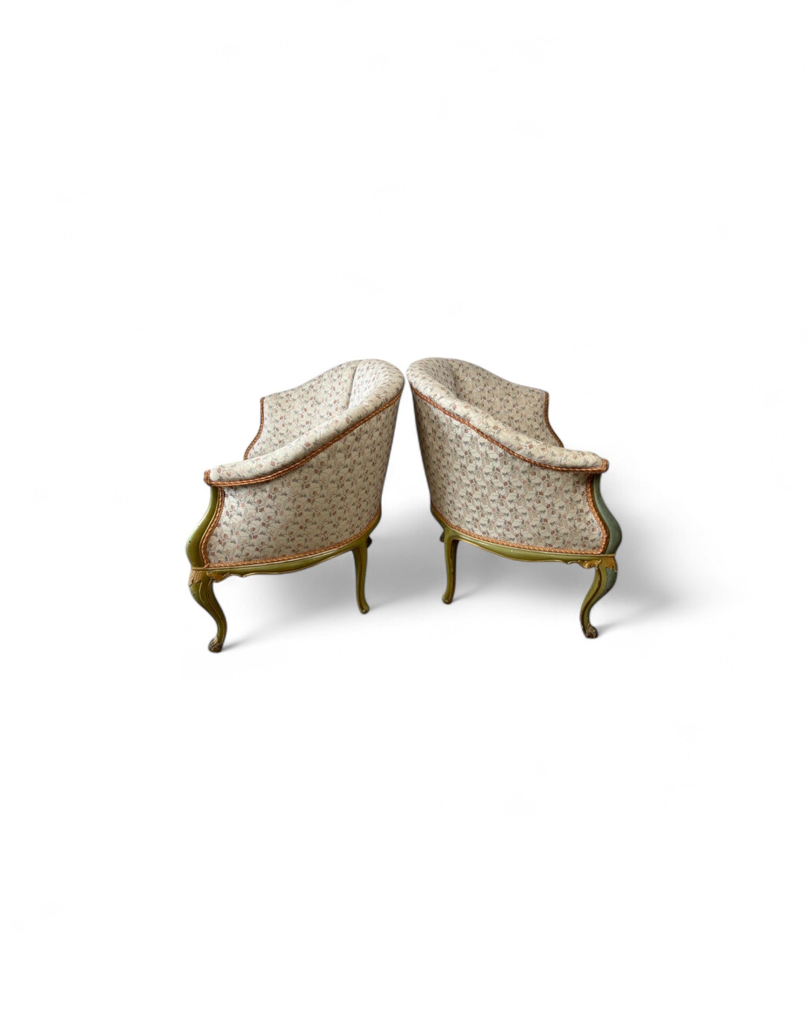 Pair of Louis XVI Green & Floral Tub Chairs