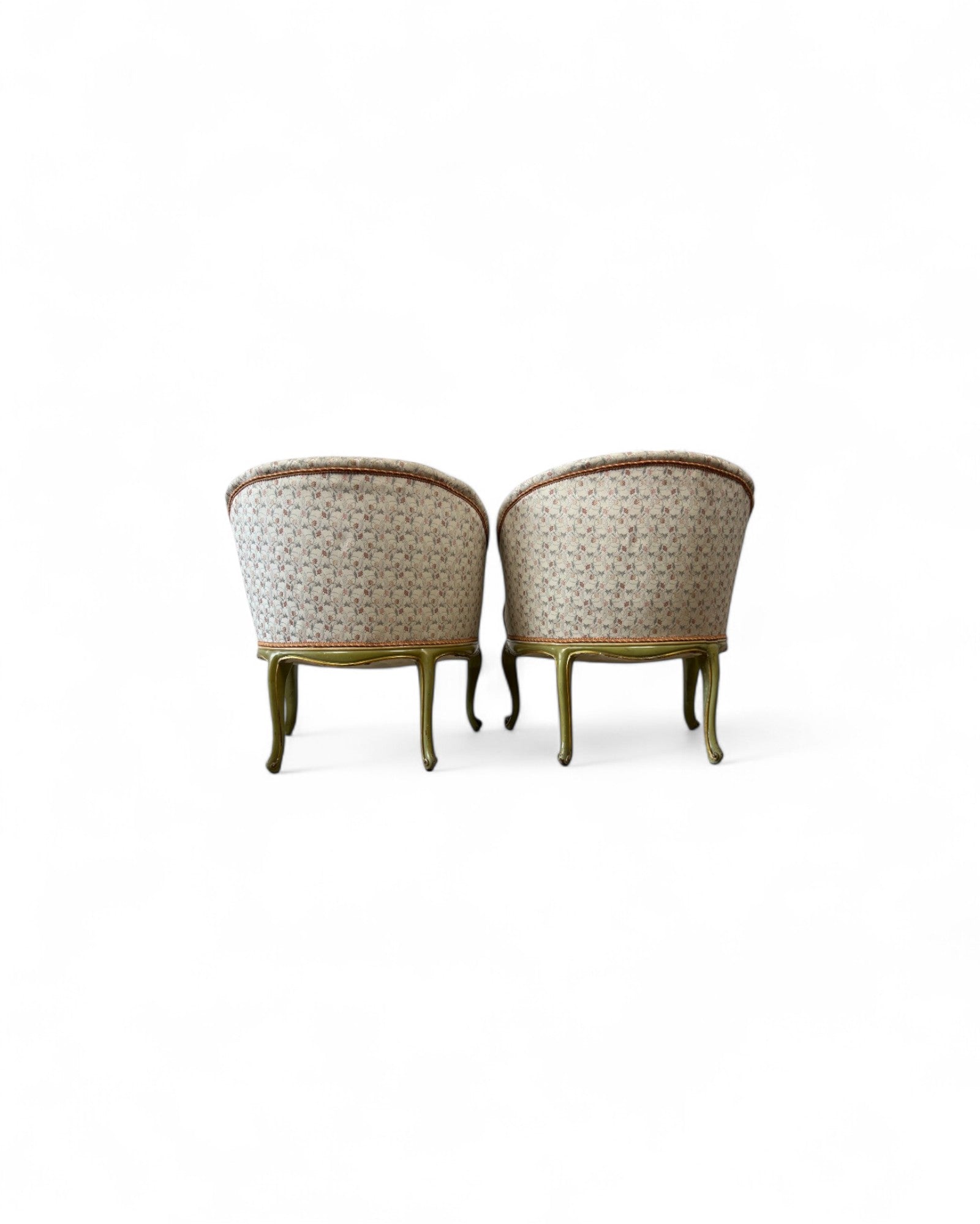 Pair of Louis XVI Green & Floral Tub Chairs