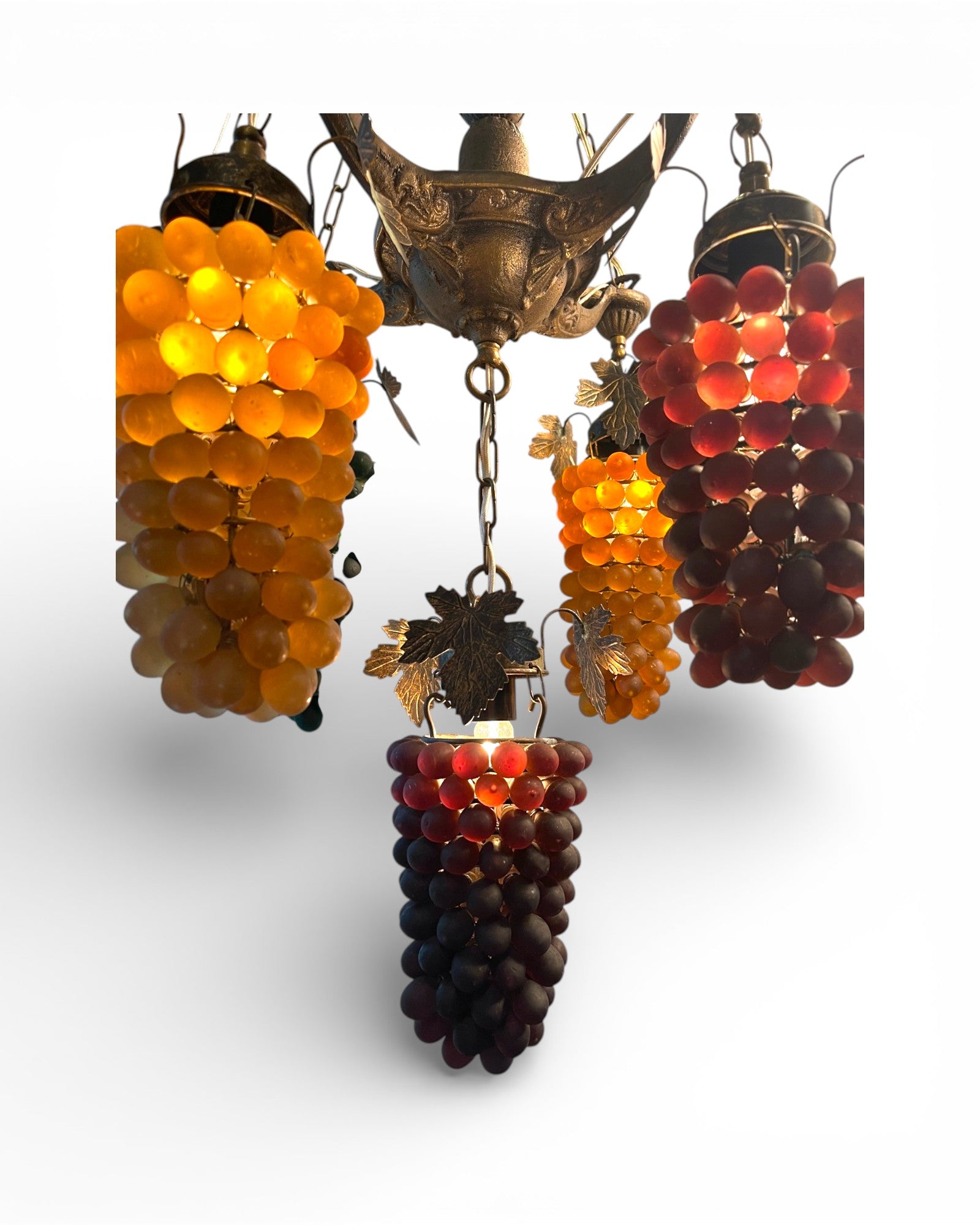 5 - Light Murano Grape Clusters With Brass Leaves Chandelier - Surround Living - 3