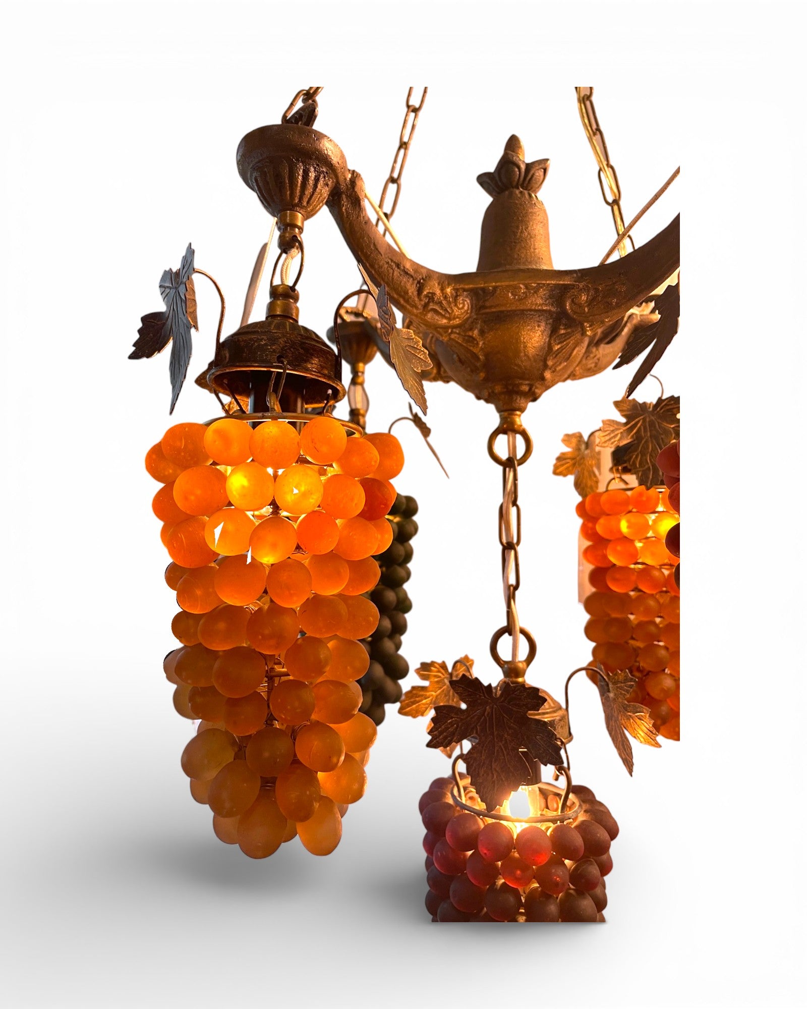 5 - Light Murano Grape Clusters With Brass Leaves Chandelier - Surround Living - 5