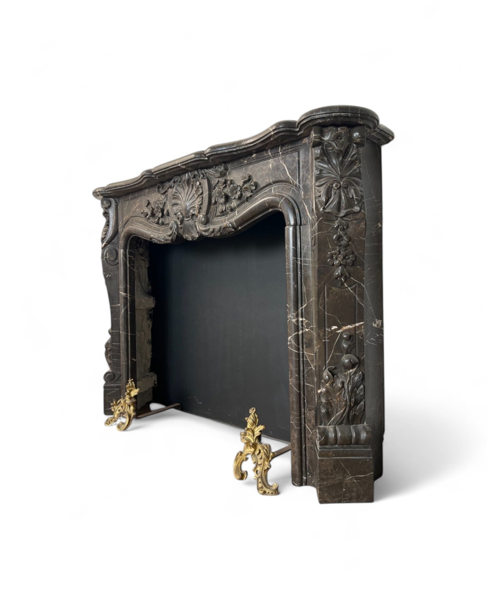 Hand Sculpted Emperador Dark Marble Fireplace Mantle