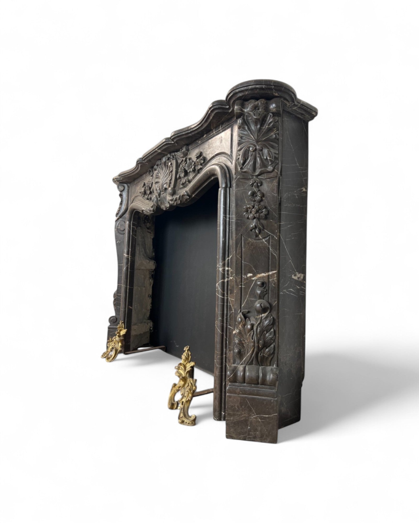 Hand Sculpted Emperador Dark Marble Fireplace Mantle