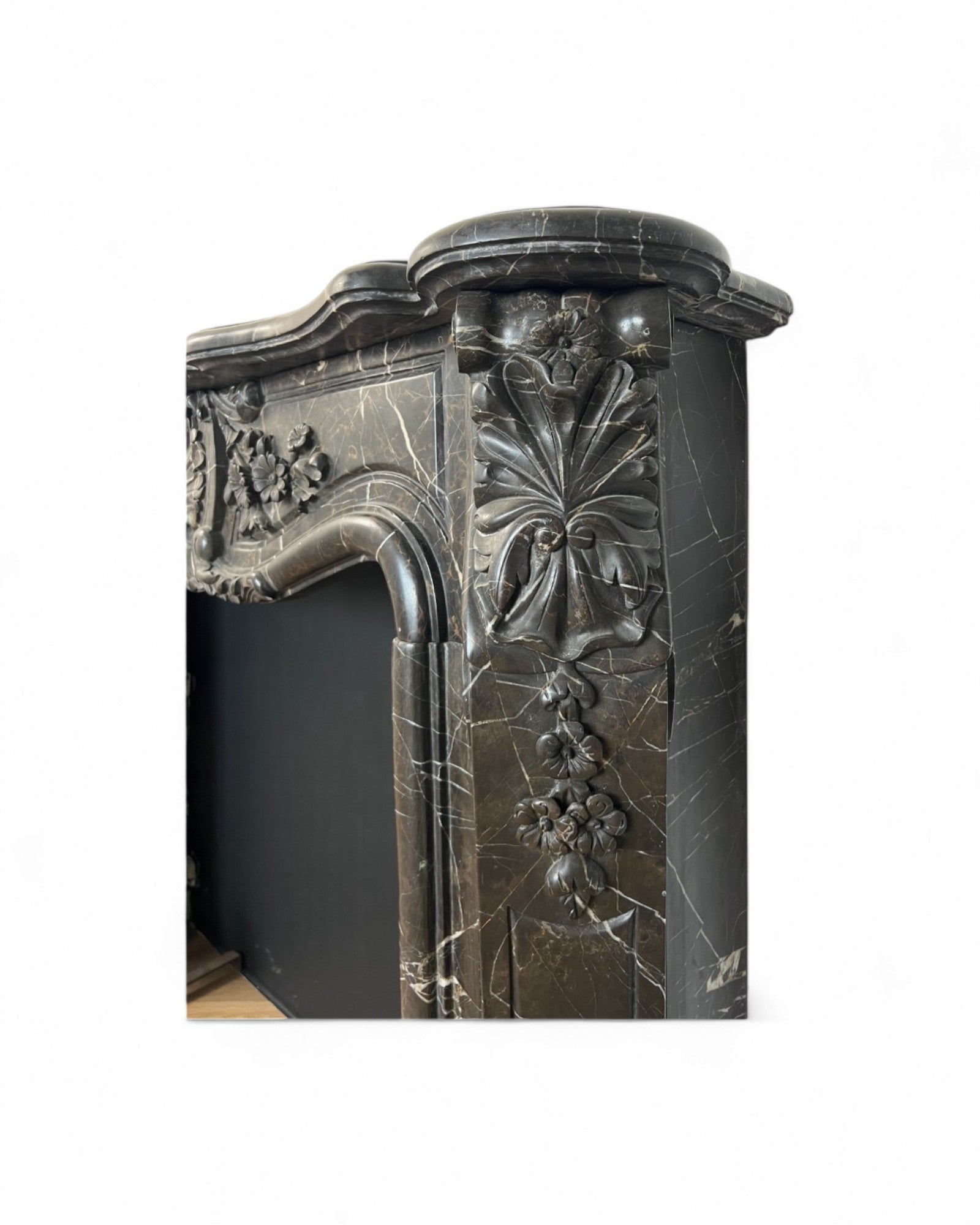 Hand Sculpted Emperador Dark Marble Fireplace Mantle