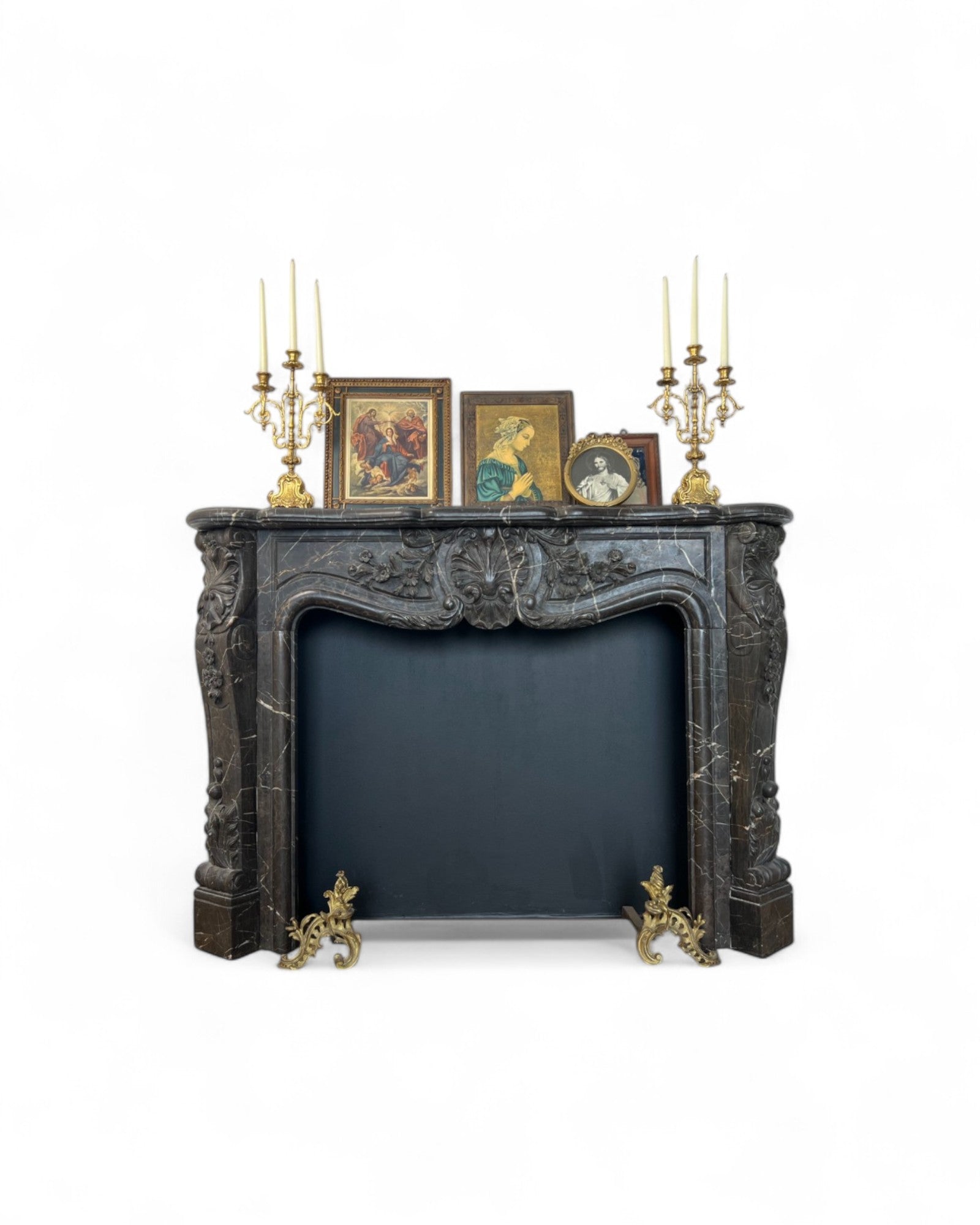 Hand Sculpted Emperador Dark Marble Fireplace Mantle