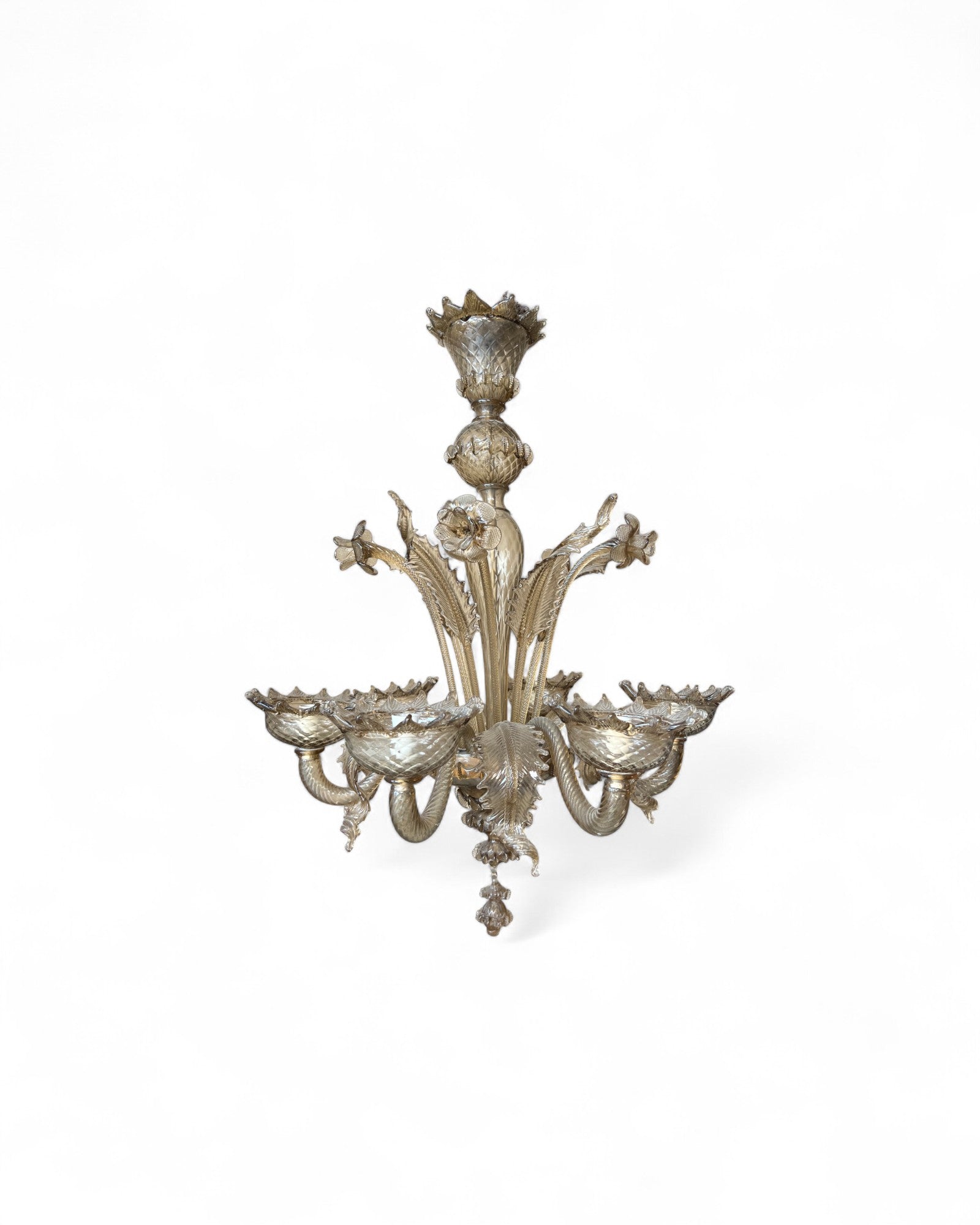 Grey Tinted Murano Glass Floral Chandelier
