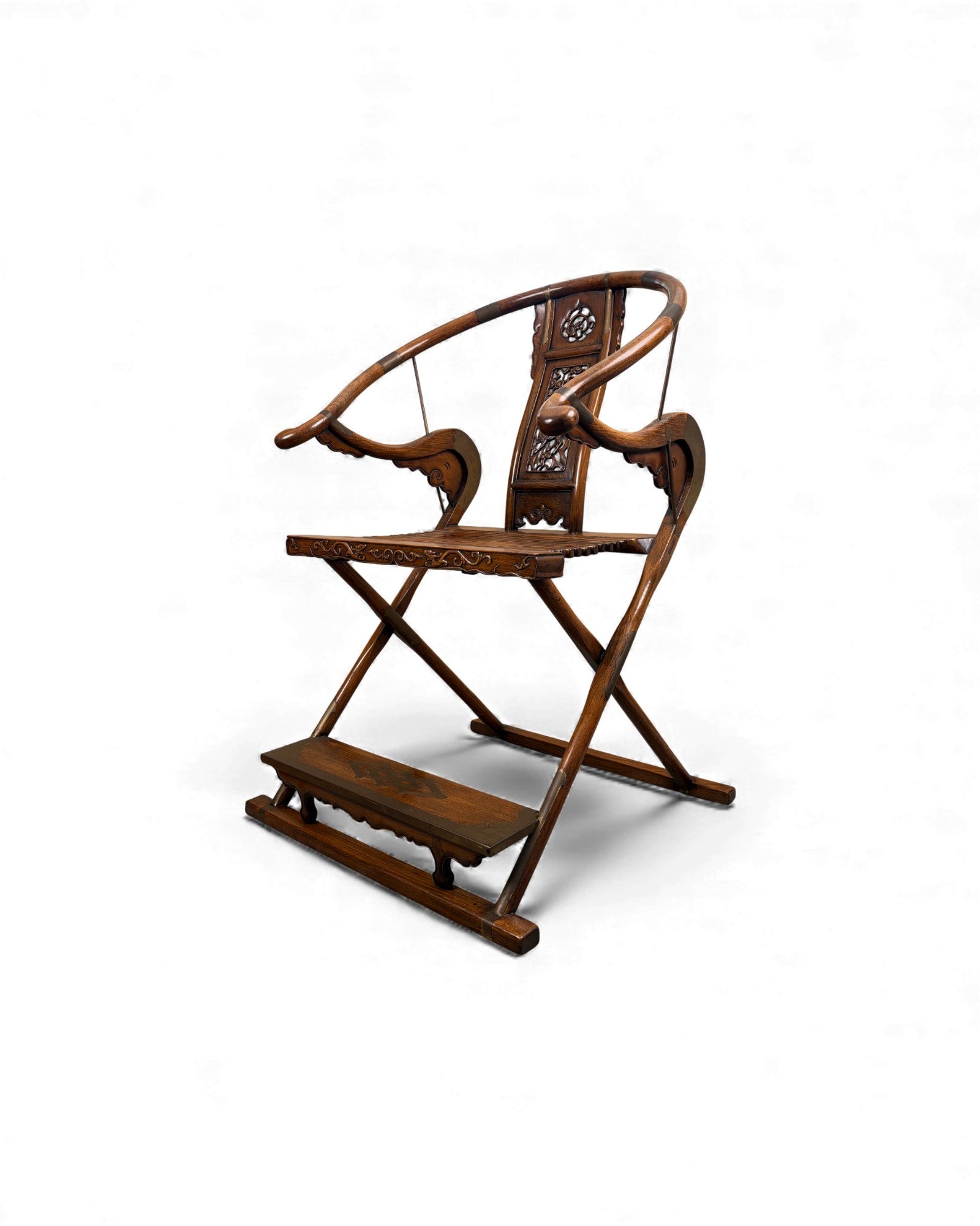 Chinese Huanghuali - Style Folding Horseshoe Chair (Jiaoyi 交椅) - Surround Living - 5