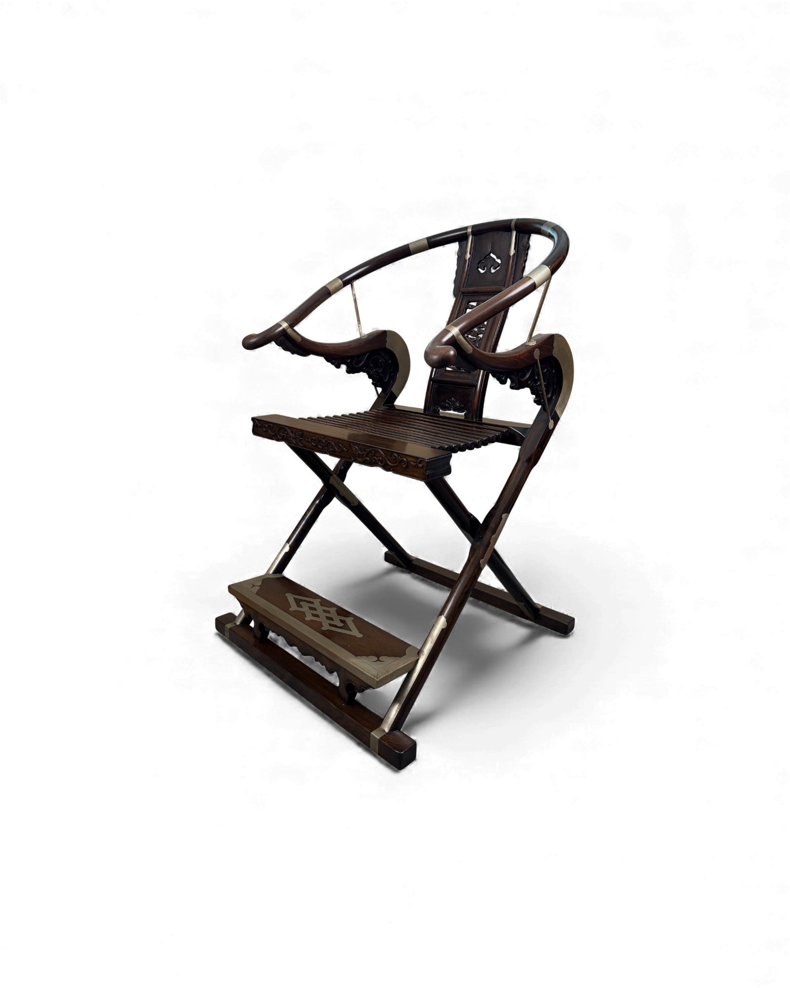 Chinese Huanghuali - Style Folding Horseshoe Chair (Jiaoyi 交椅) - Darker Zitan Wood *Dark Zitan Wood to see if difference in price range - Surround Living - 2