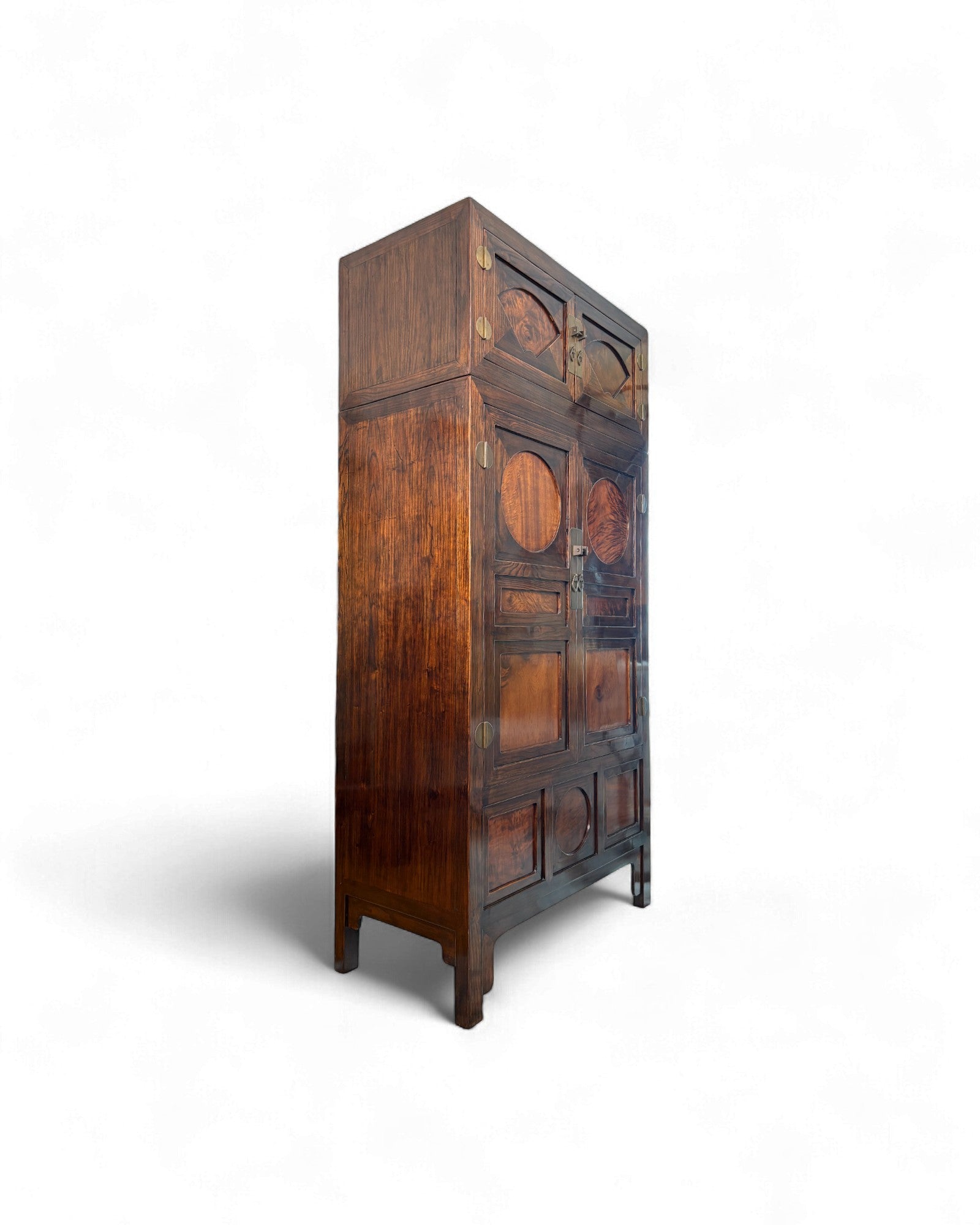 Chinese Burl Wood Multi - Panel Elm Cabinet, Rounded Motifs (STOCK 2) - Surround Living - 3