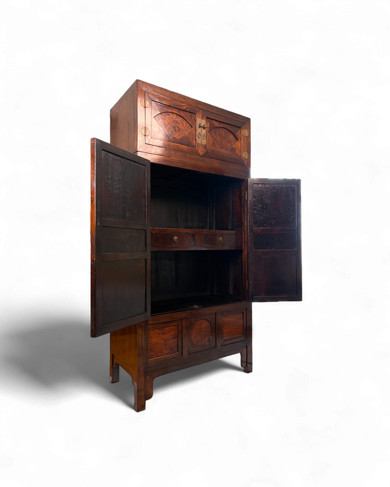 Chinese Burl Wood Multi - Panel Elm Cabinet, Rounded Motifs (STOCK 2) - Surround Living - 6