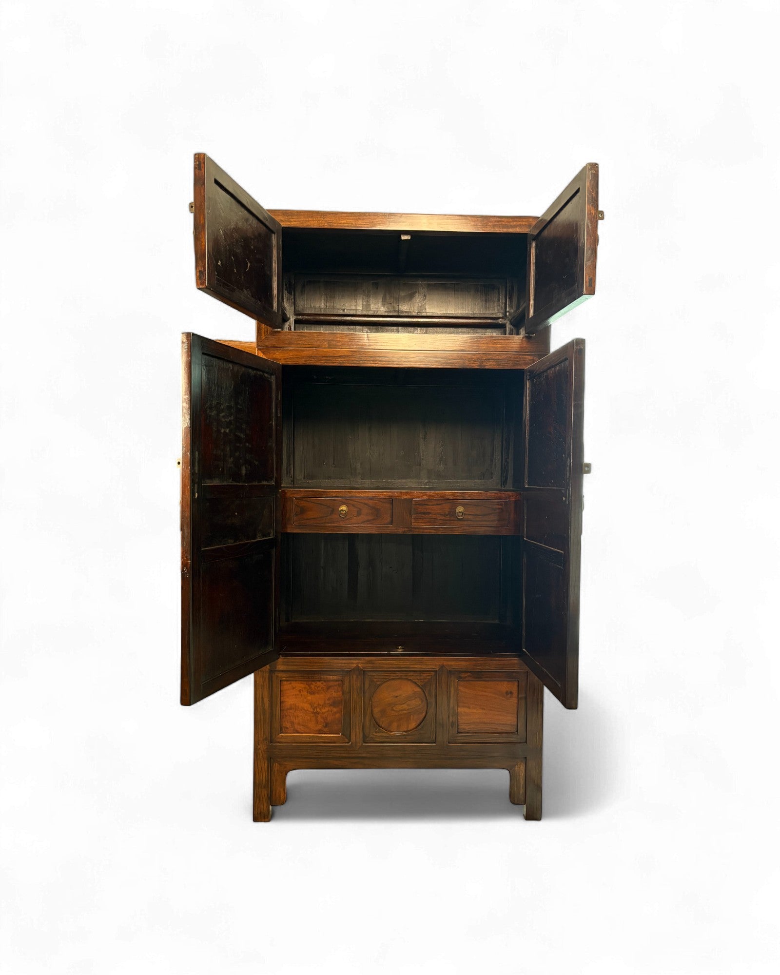 Chinese Burl Wood Multi - Panel Elm Cabinet, Rounded Motifs (STOCK 2) - Surround Living - 2