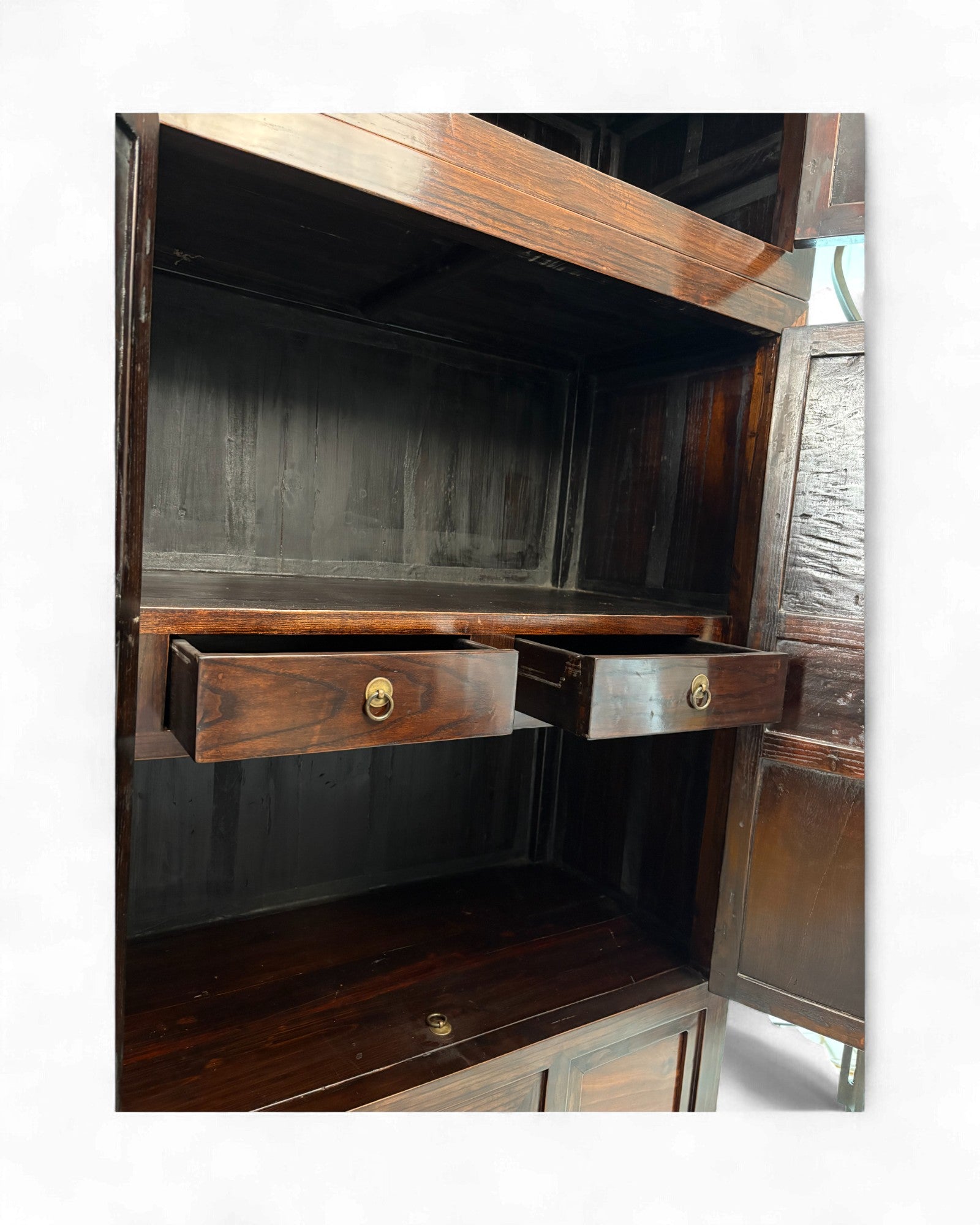 Chinese Burl Wood Multi - Panel Elm Cabinet, Rounded Motifs (STOCK 2) - Surround Living - 7