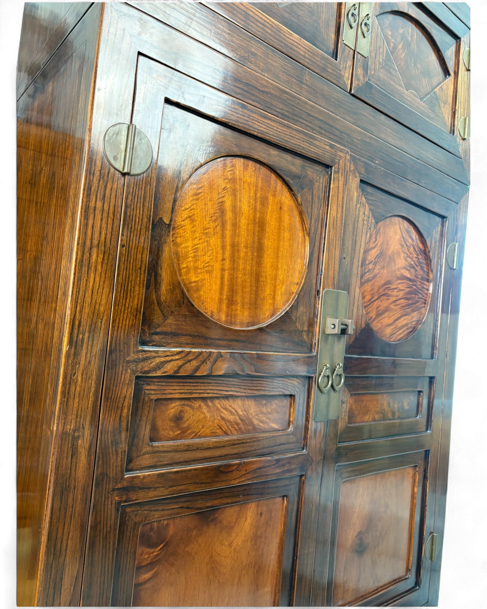 Chinese Burl Wood Multi - Panel Elm Cabinet, Rounded Motifs (STOCK 2) - Surround Living - 8